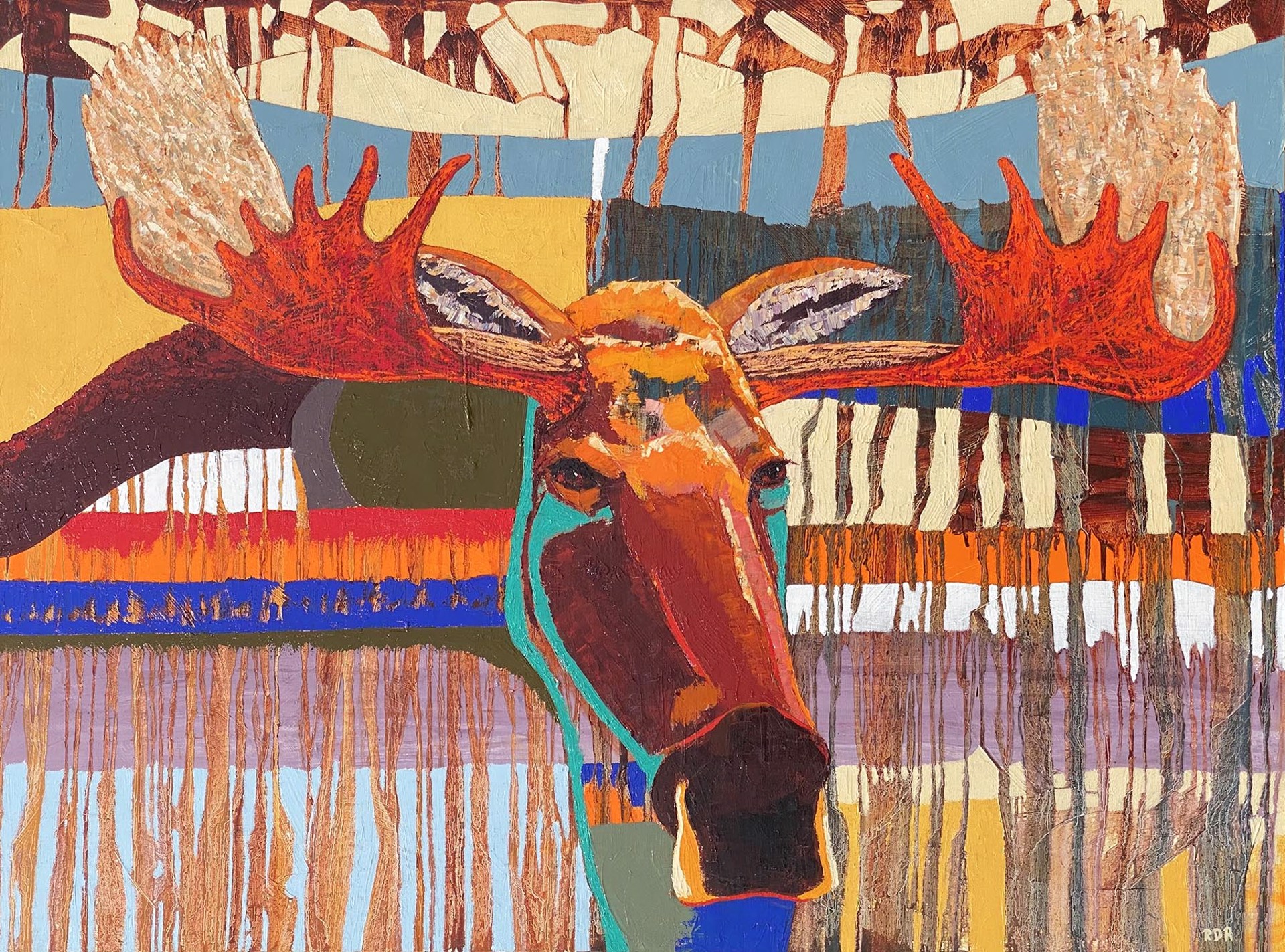 A Contemporary Painting By Ron Russon Of A Bull Moose Portrait With Rich Colors At Gallery Wild