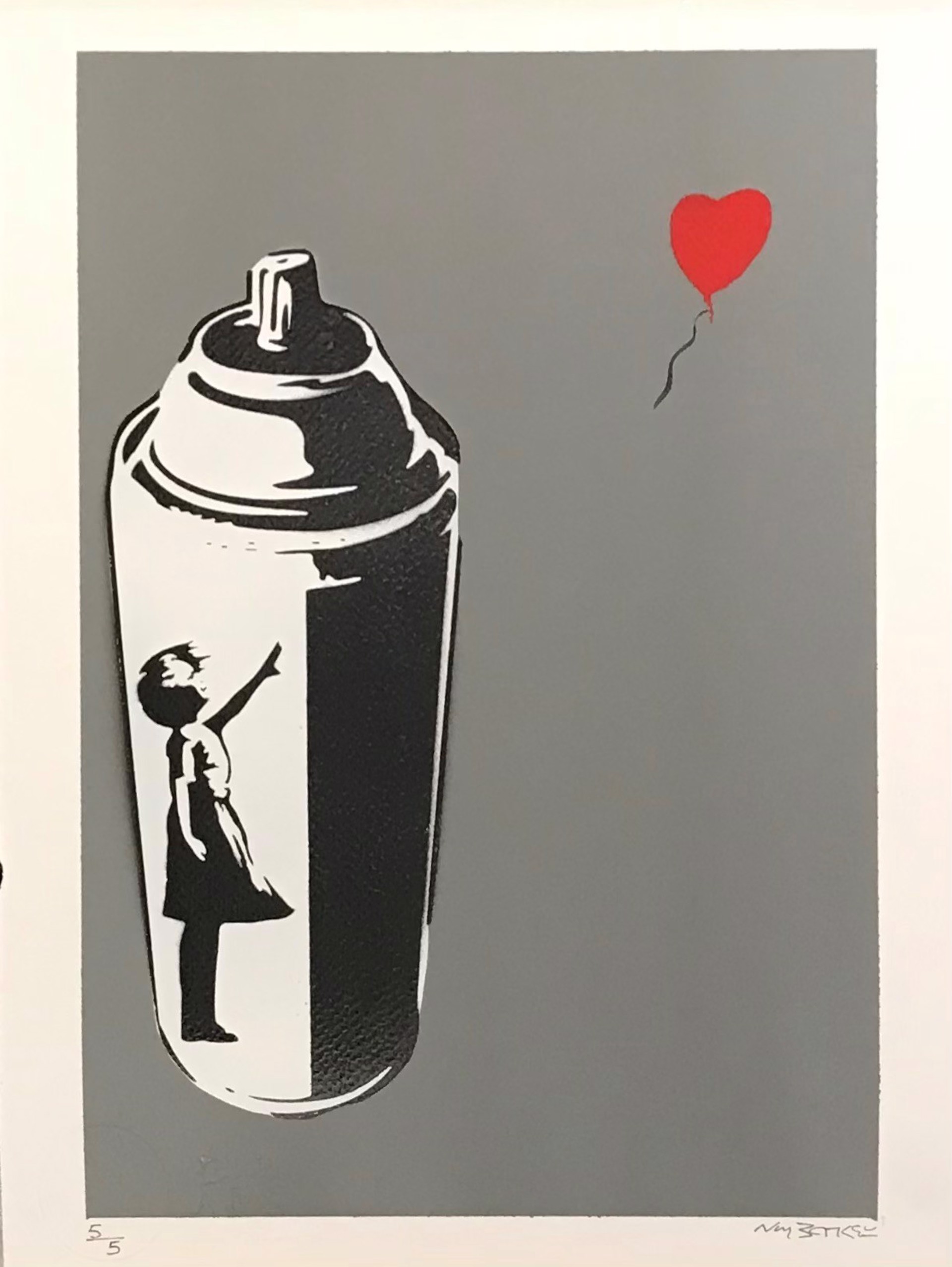Balloon Girl in Spray Can (Grey) #5/5 by Not Banksy