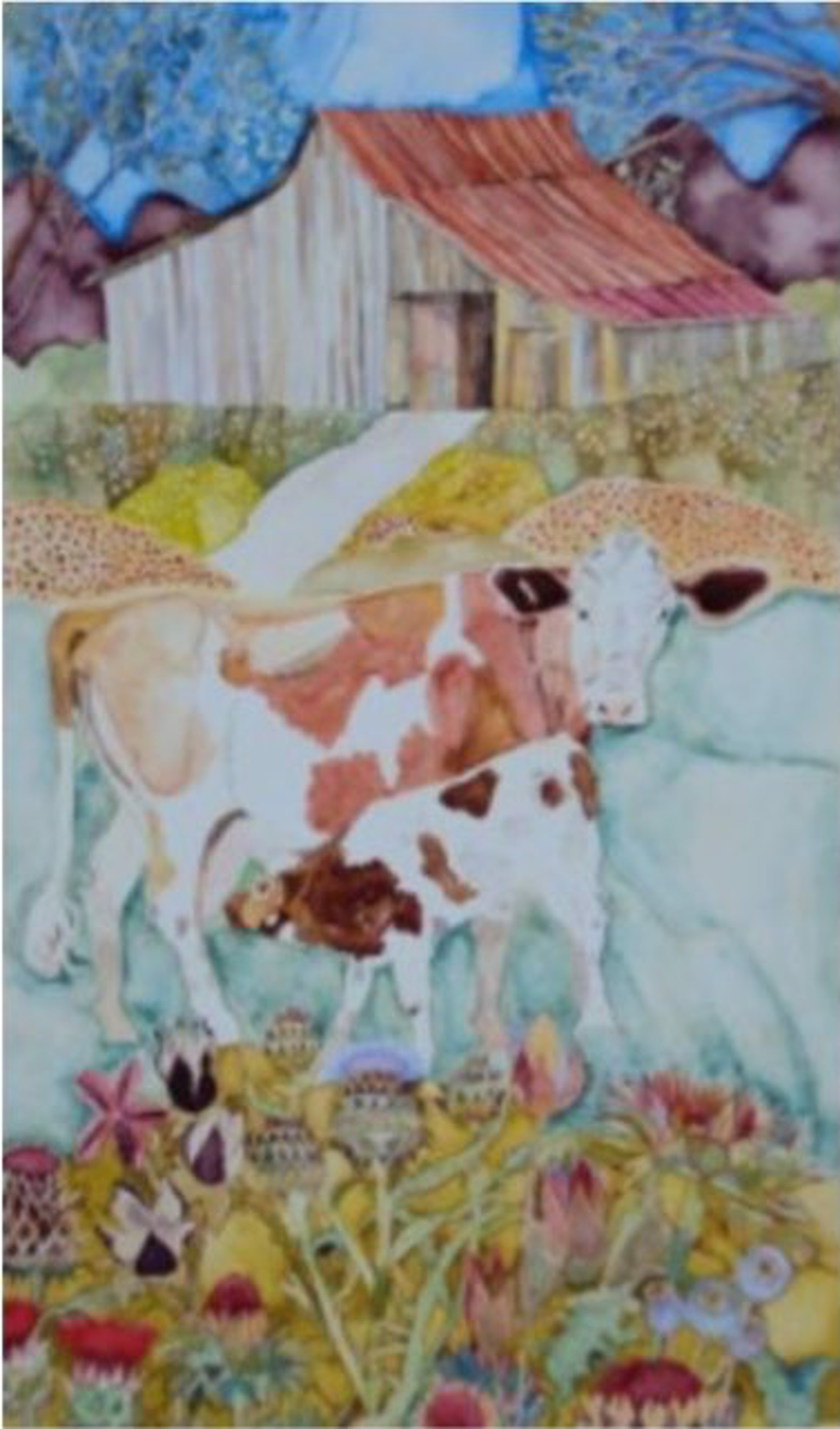 Cows Bordered by Wild Thistle by Margo Locke