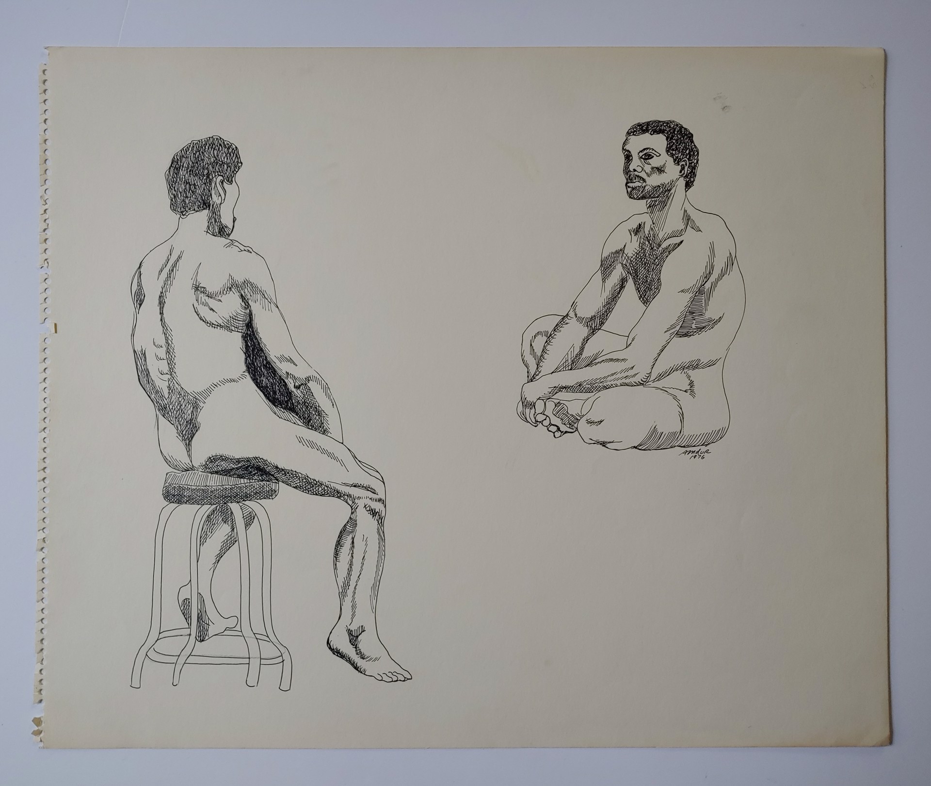Men Sitting Sketch - Drawing by David Amdur