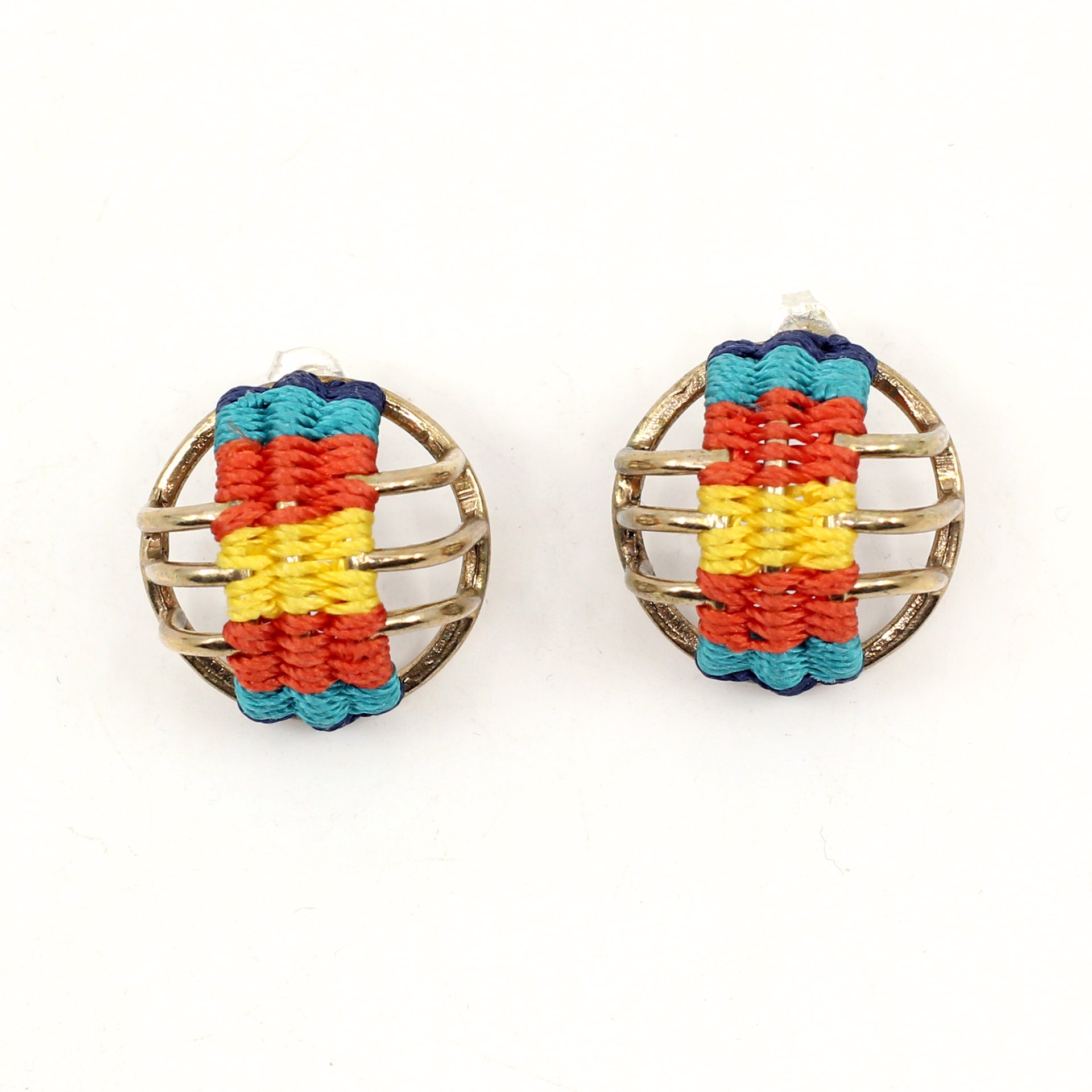 Basket Studs (flame/teal/blue) by Flag Mountain Jewelry