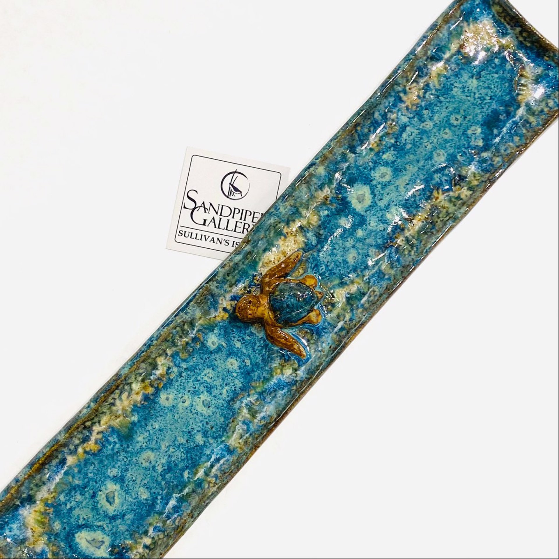 Slim Tray with Turtle (Blue Glaze) LG23-1151 by Jim & Steffi Logan