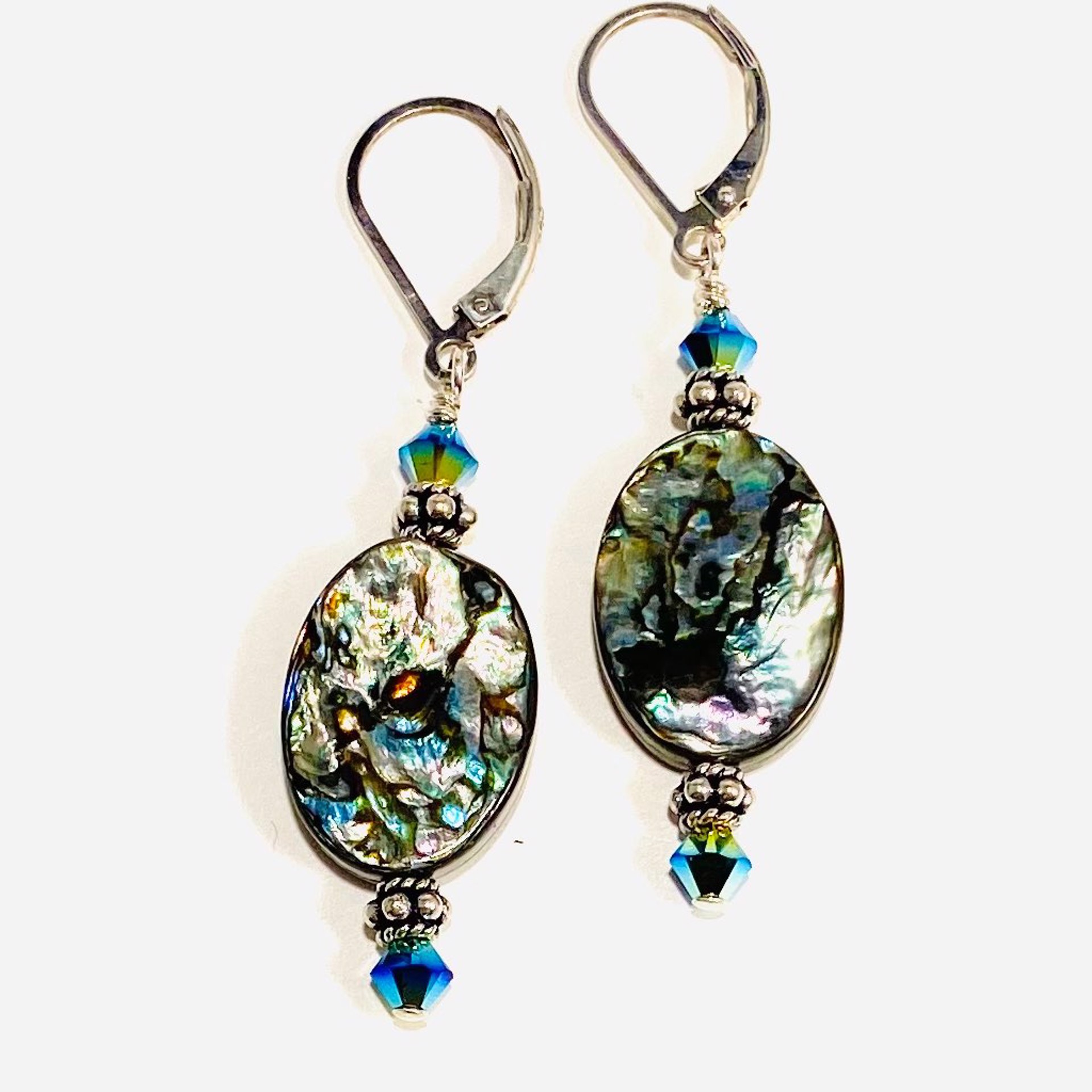 SHOSH22-42 Oval Abalone and Crystal Earrings by Shoshannah Weinisch