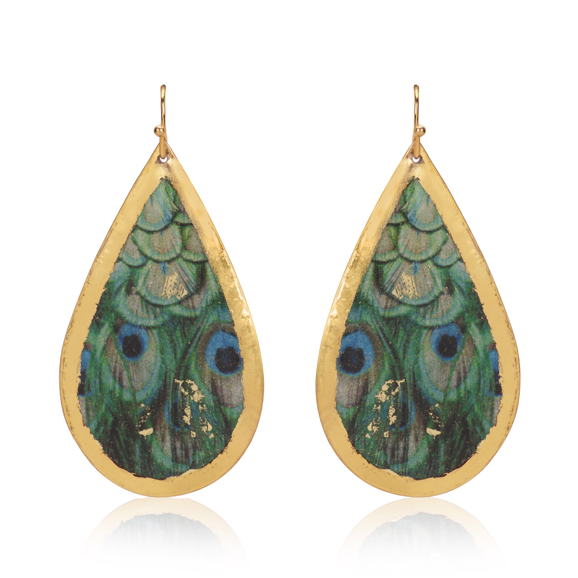 Feathered Peacock Large Teardrop Earrings by Evocateur