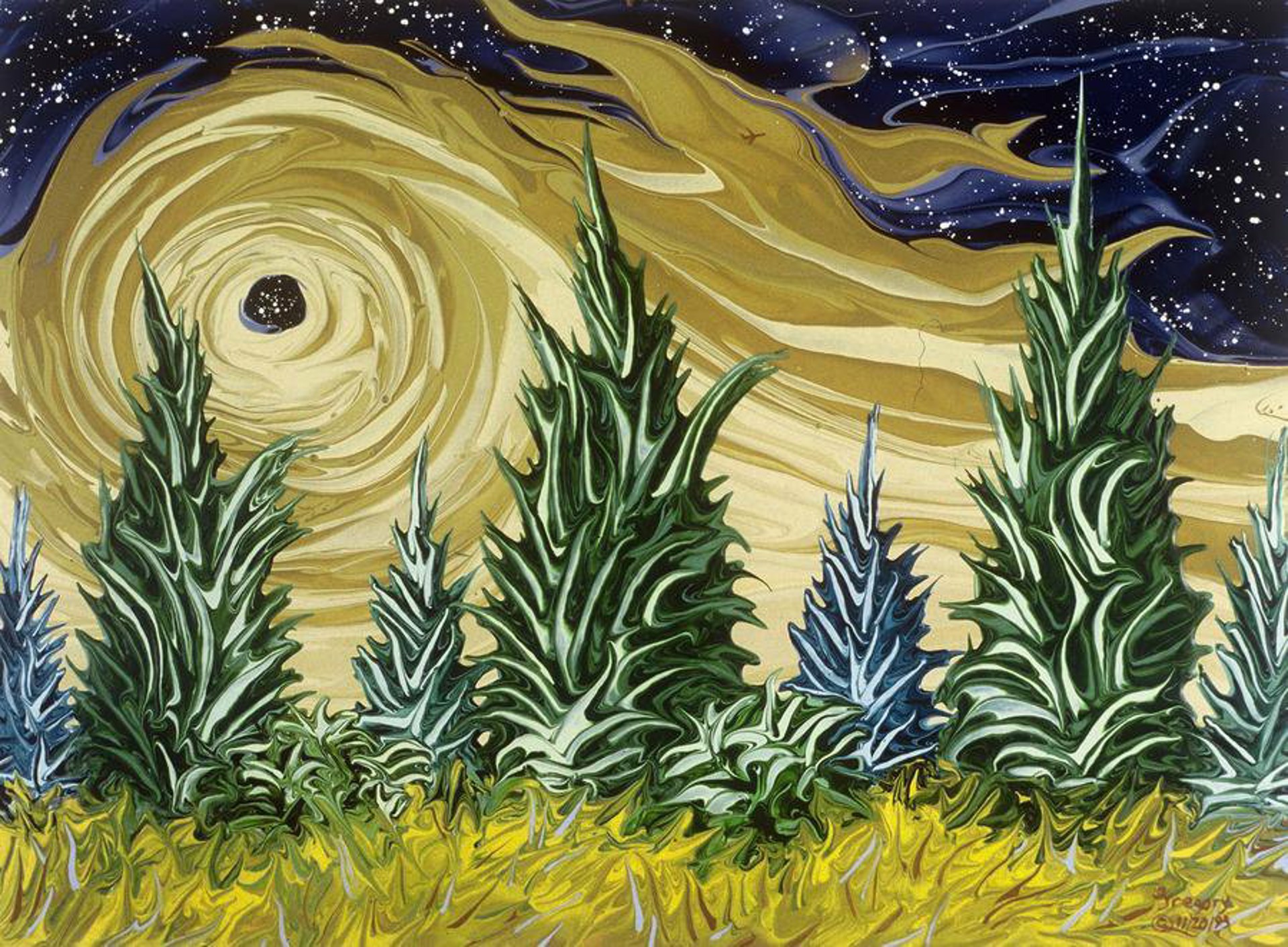 Yellow Ochre Sky with Black Hole Over Wheatfield by Gregory Horndeski