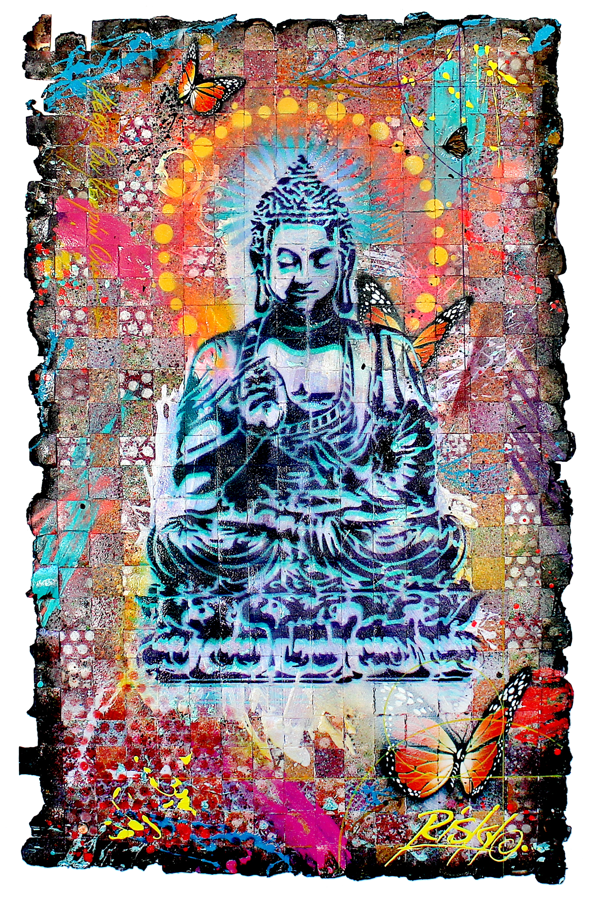 Peaceful Buddha with Butterflies by Risk