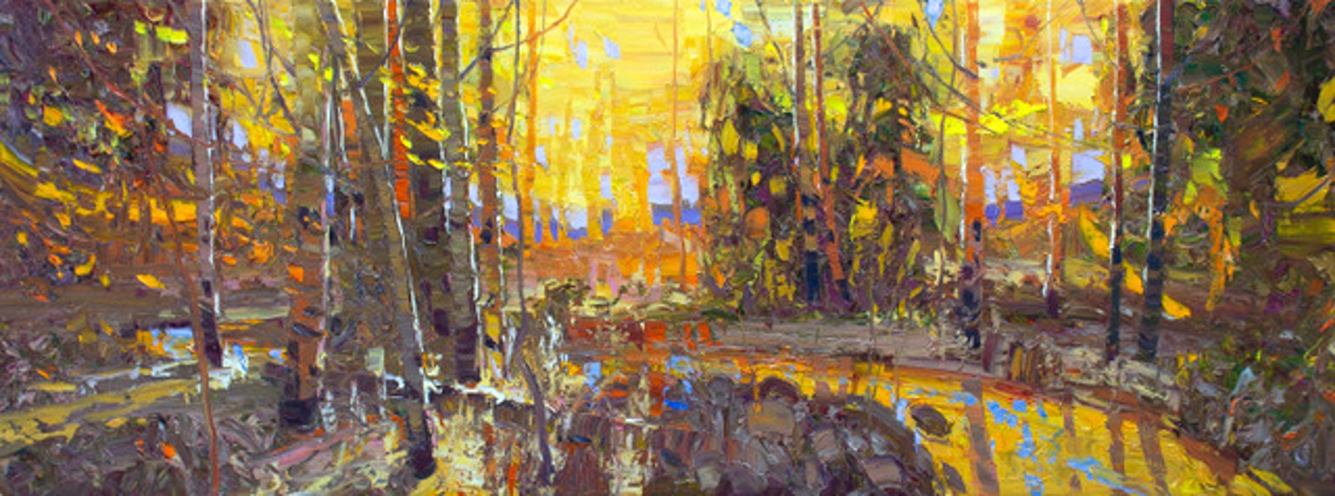 A Palette Knife Oil Painting Of A Fall Forest With Aspens And A Creek By Silas Thompson At Gallery Wild