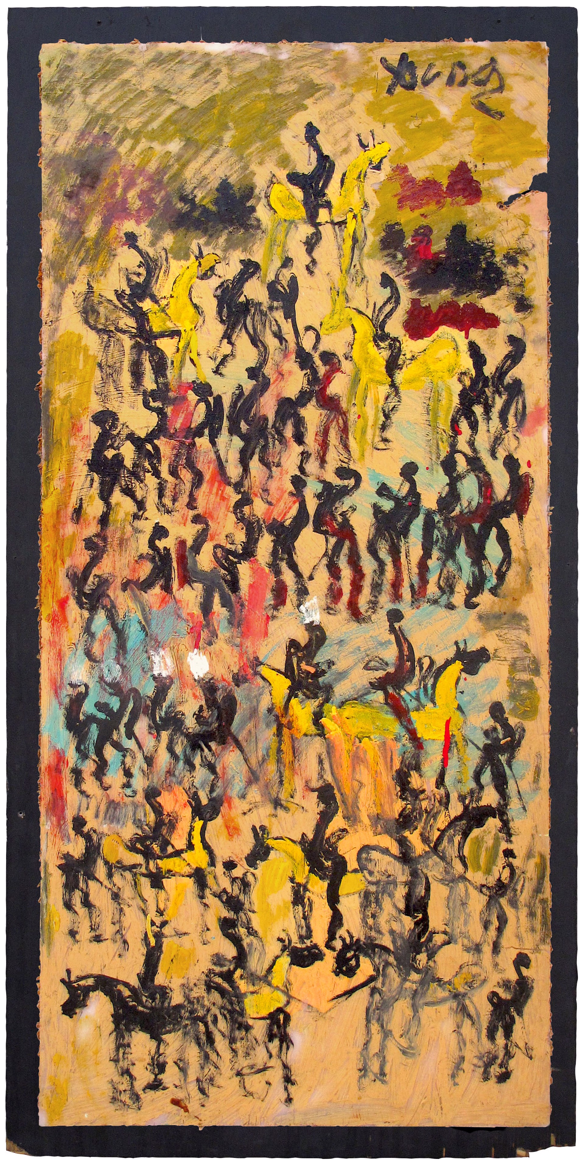 Untitled (Horses and Warriors on Yellow) by Purvis Young
