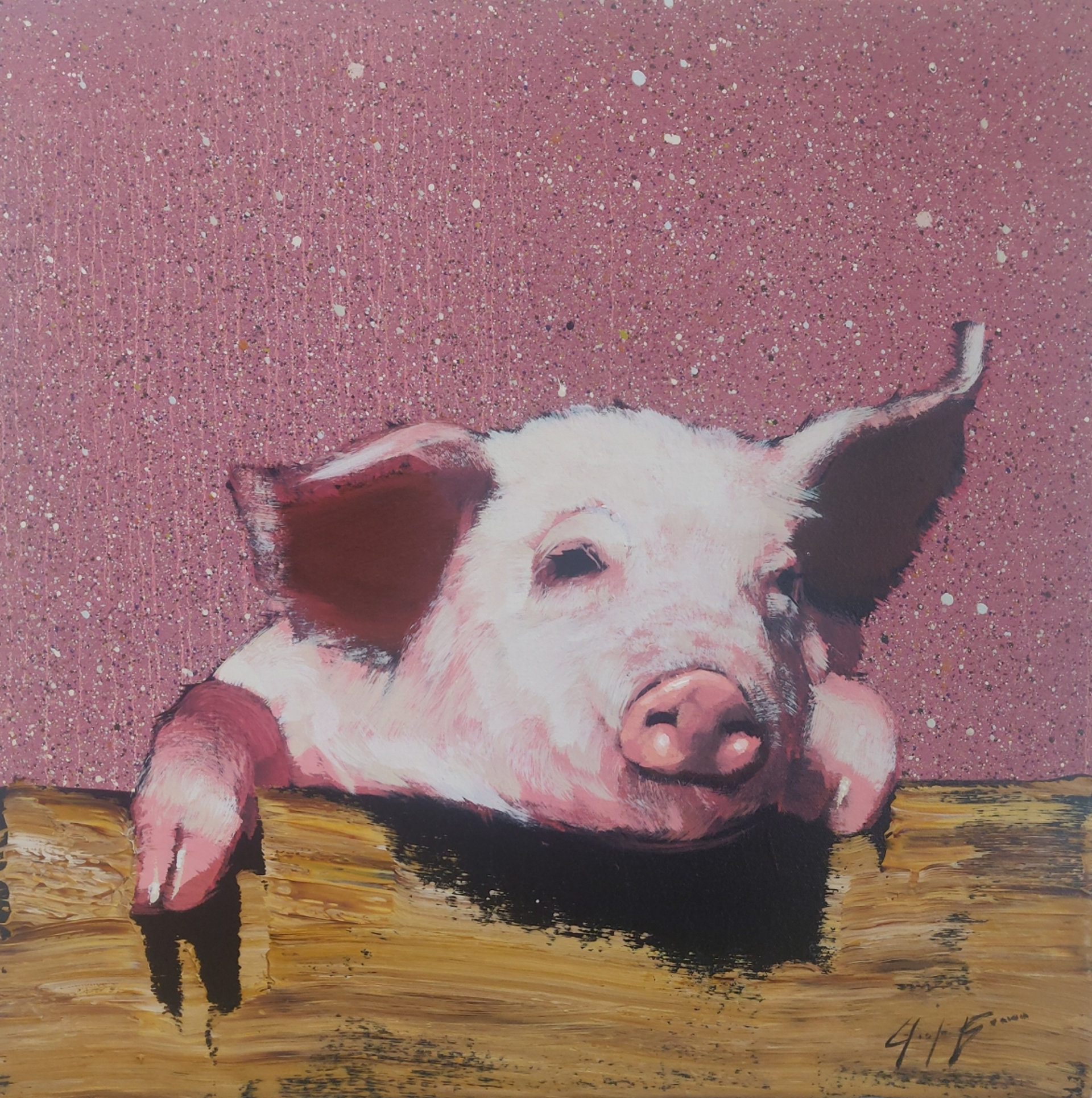 Happy Pig on Alizarin Sprinkles by Josh Brown