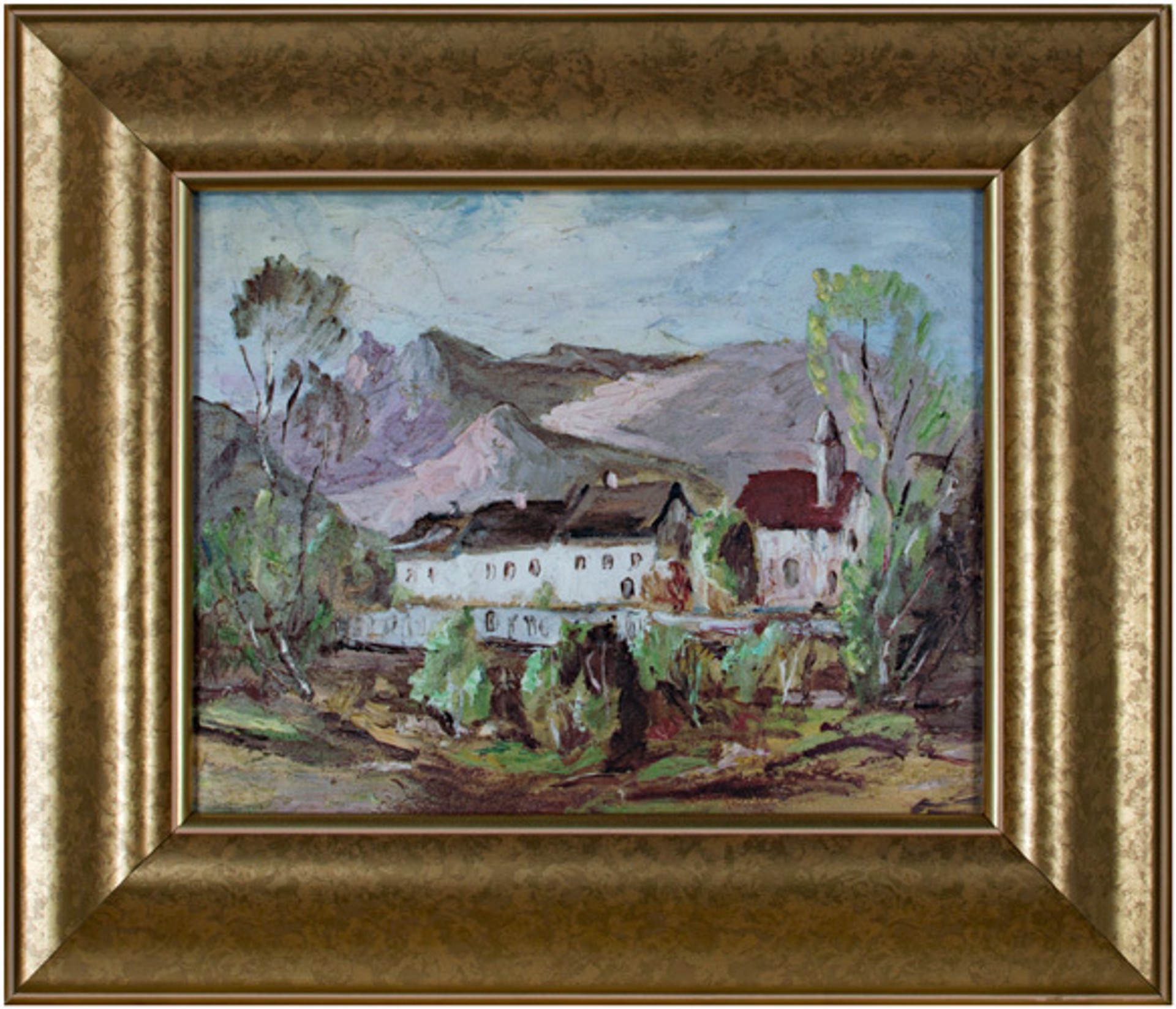 New Mexican Village at Foot of Mountains by Fritzi Brod