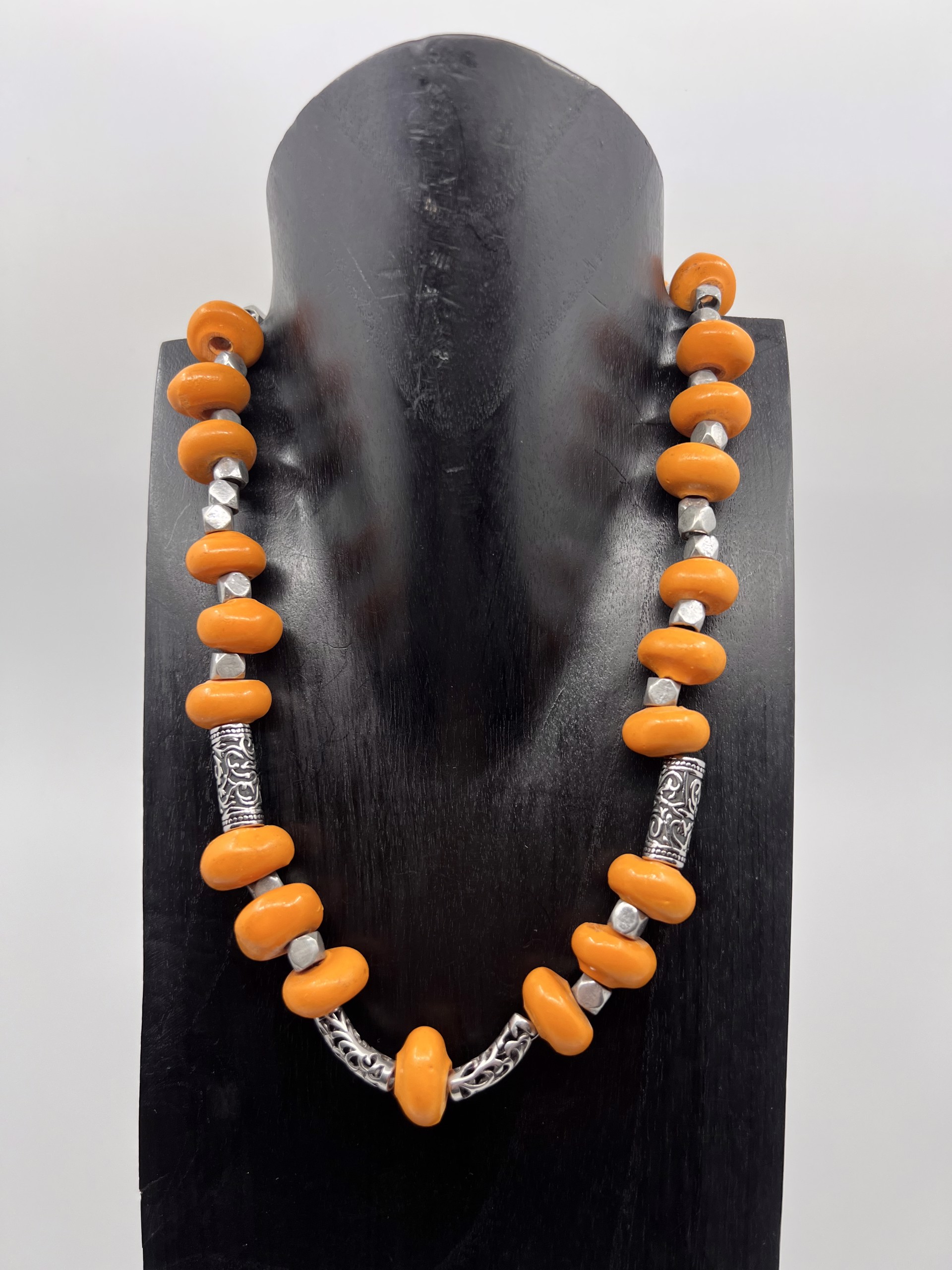 9137 Moroccan Tangerine Clay Beads and Silver by Gina Caruso