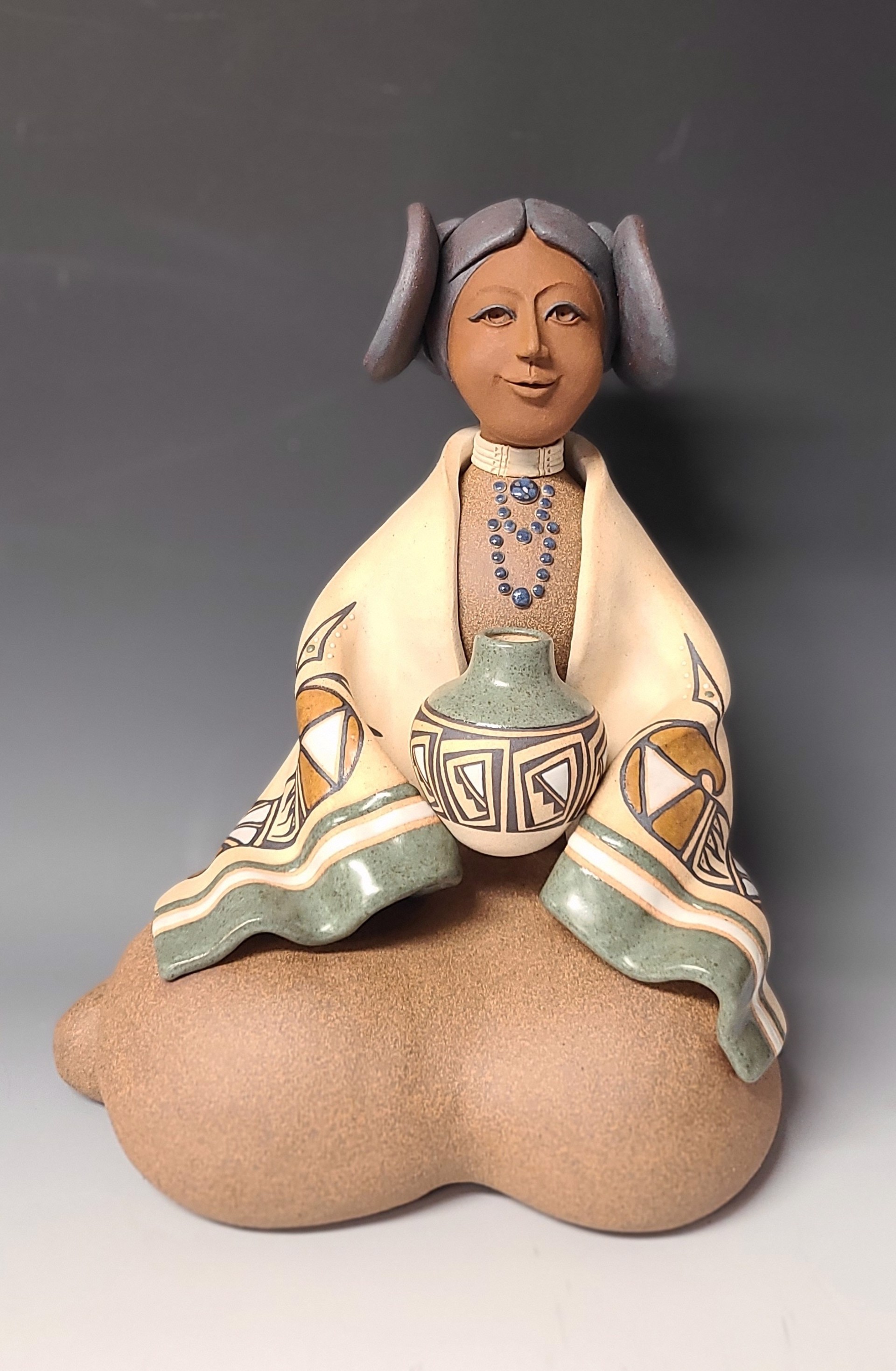 Hopi Maiden Seated -Green by Terry Slonaker