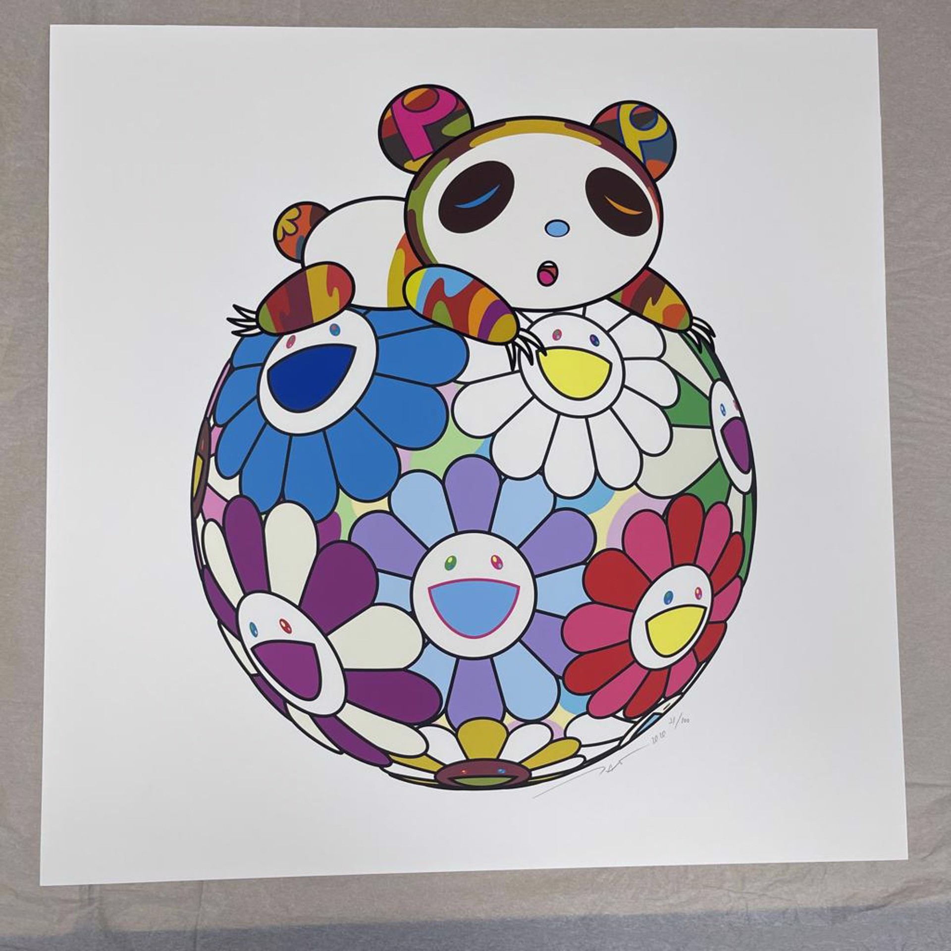 Atop a Ball of Flowers, A Panda Cub Sleeps Soundly by Takashi Murakami