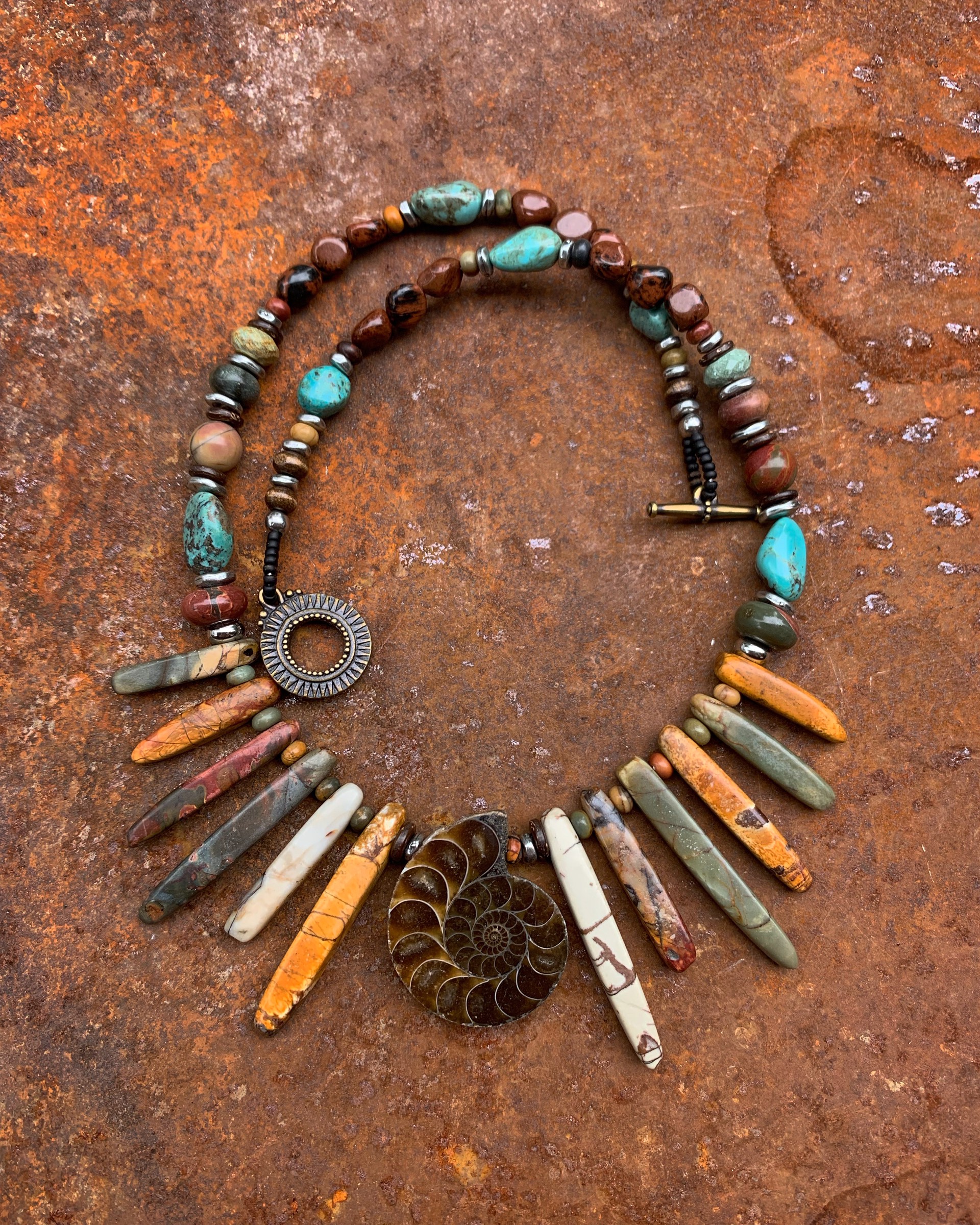 K488 Ammonite and Jasper Spike Necklace by Kelly Ormsby