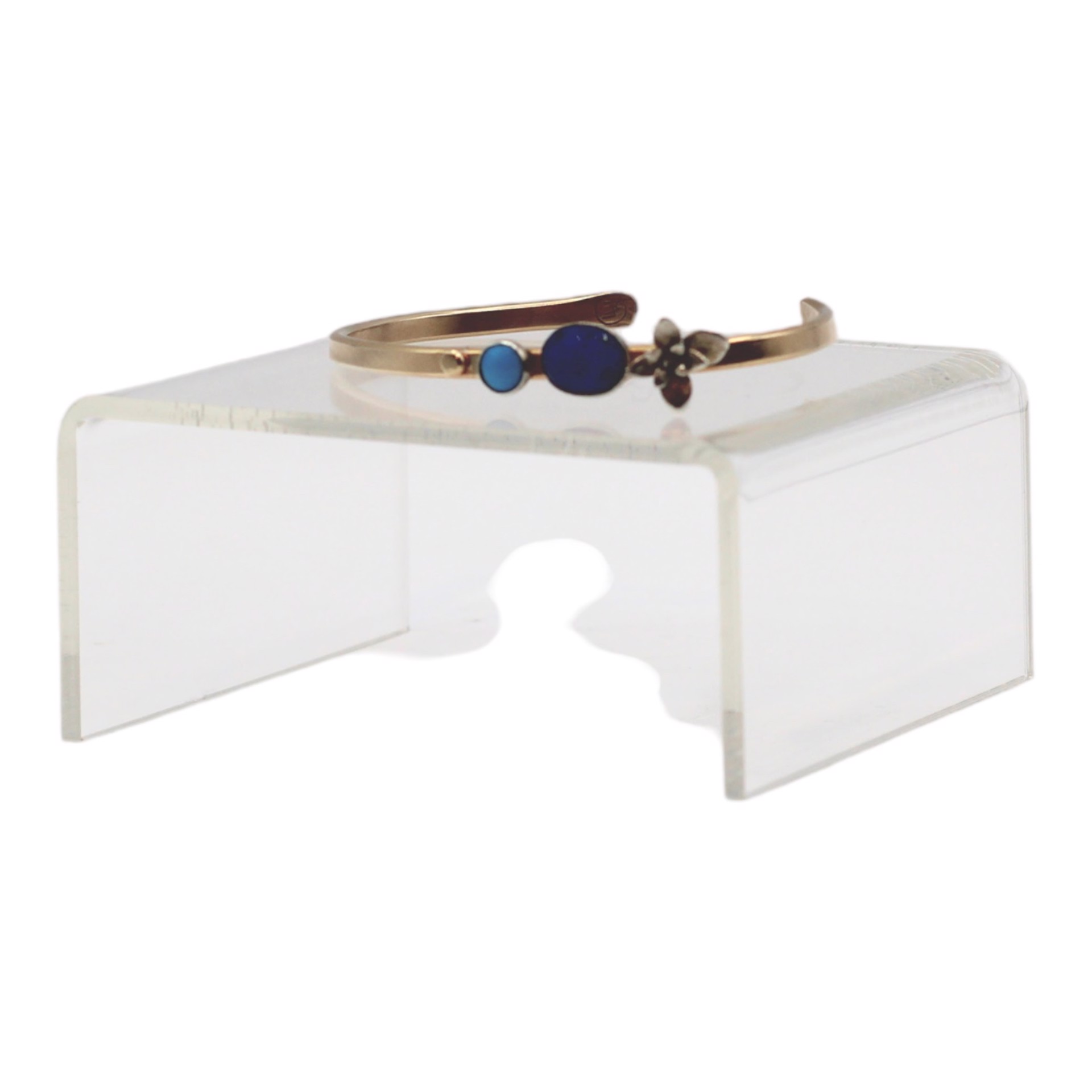 14k Gold Cufflette with Silver Cast Succulent ,Lapis, Sonoran Rose Turquoise by Emily Dubrawski