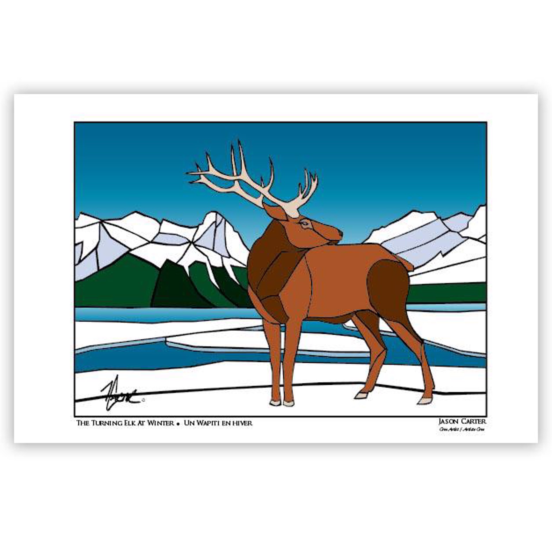 The Turning Elk at Winter Card by Jason Carter