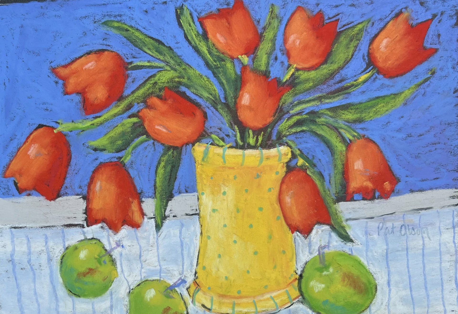 Tulips with Three Green Apples by Pat Olson
