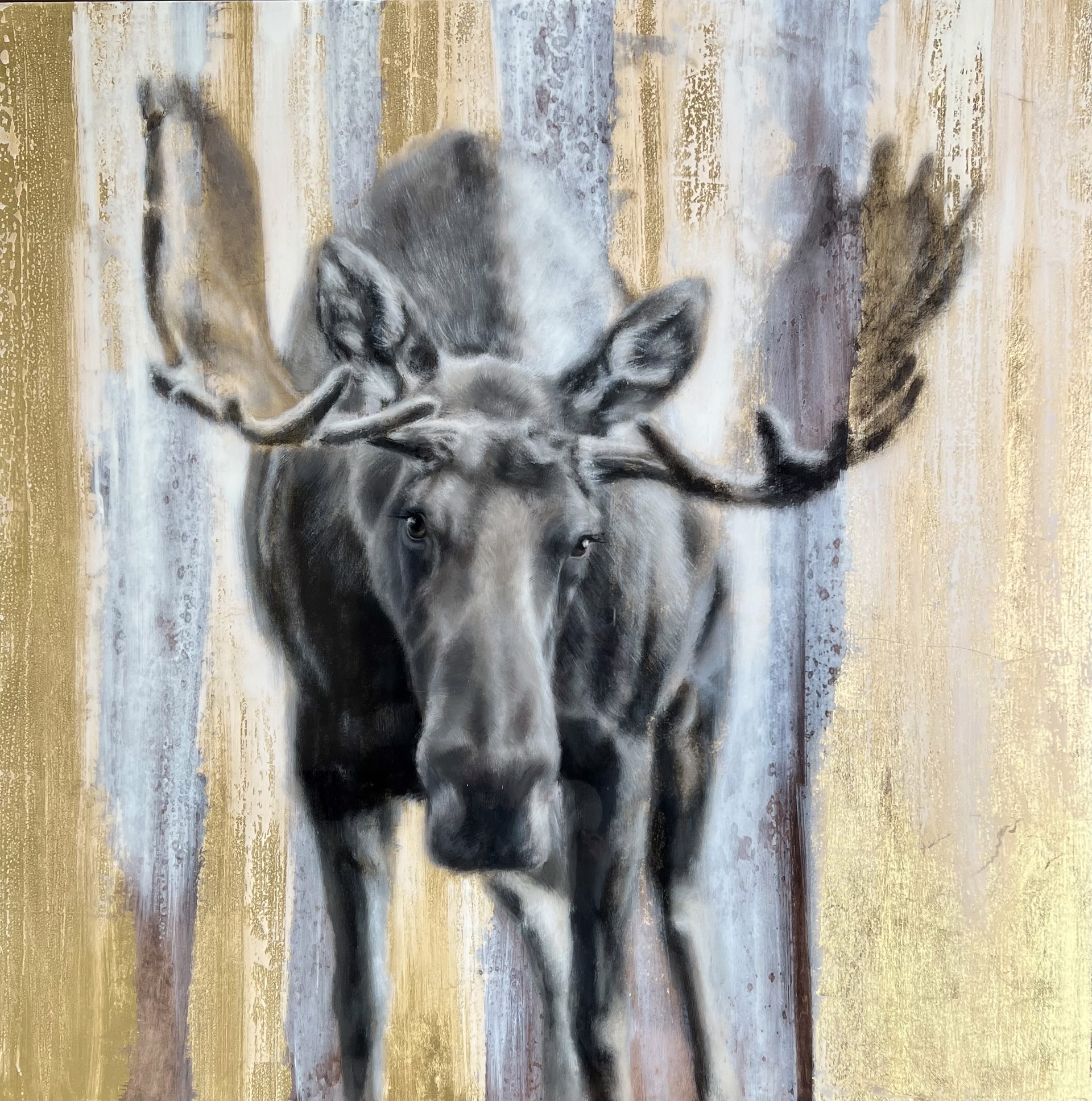 Golden Crown, moose painting by Nealy Riley