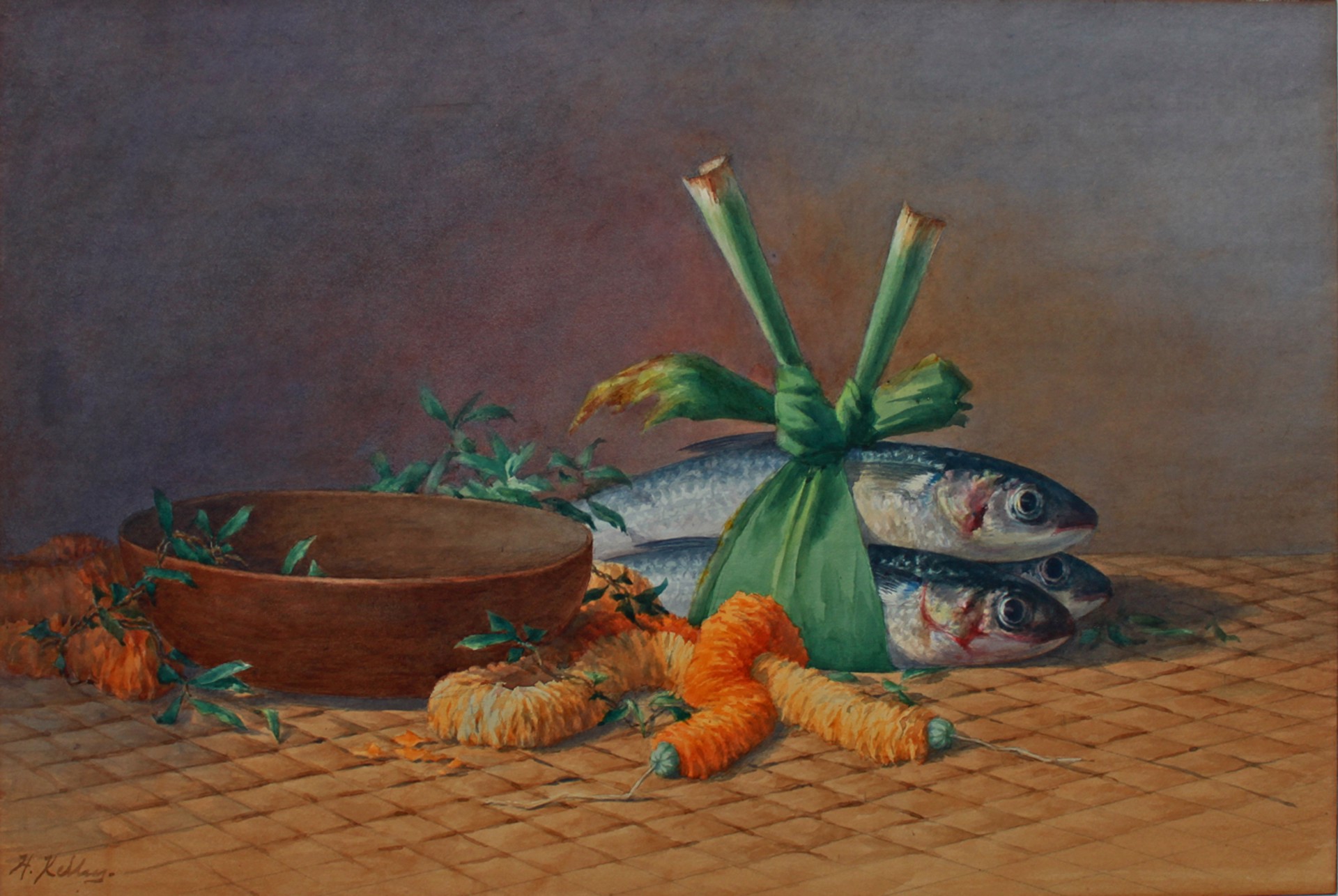 Still Life of Ilima Lei, Calabash and Moi by Helen Whitney Kelley