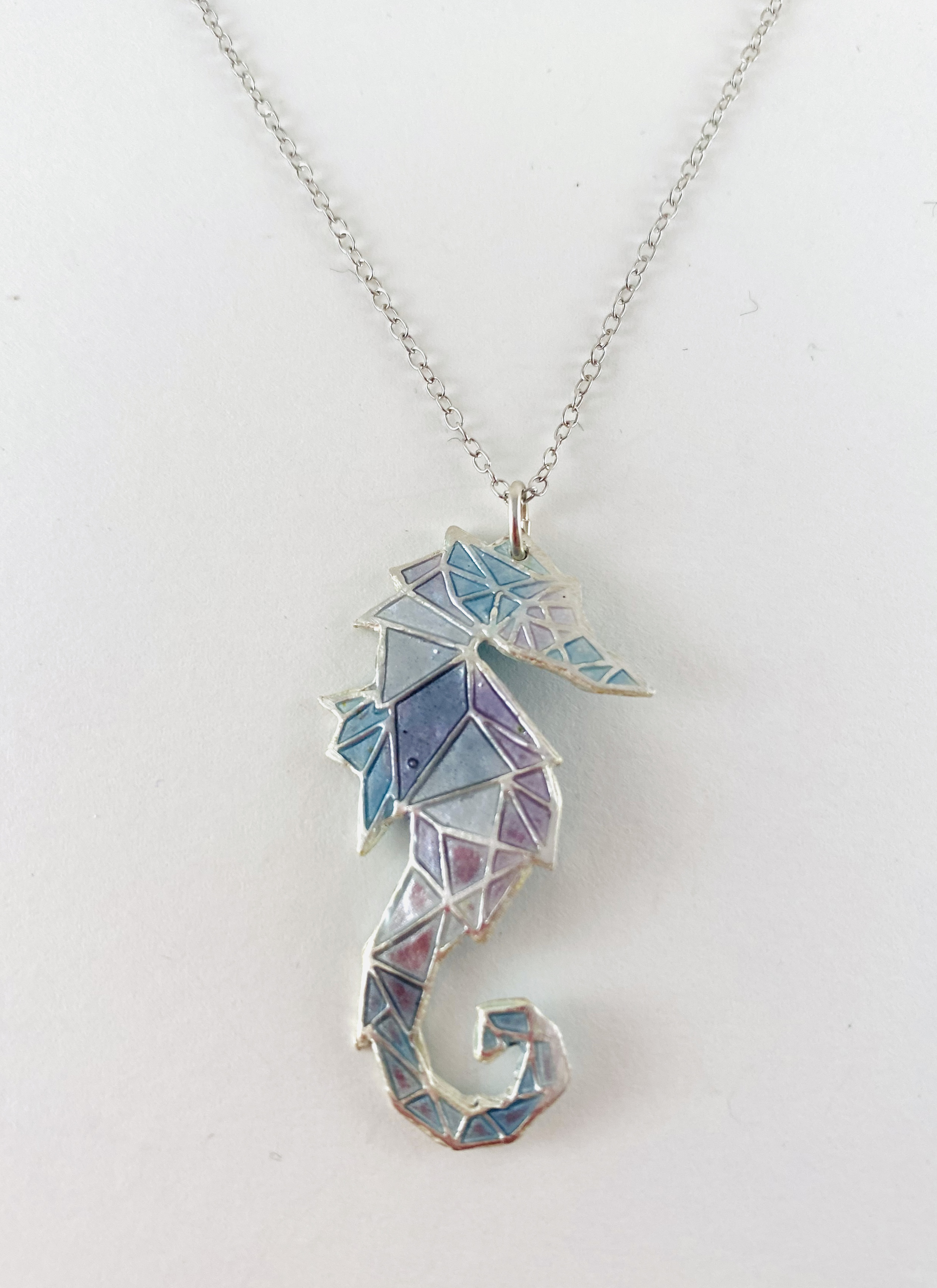 Champleve Sea Horse Pendant, 18" Silver Chain by Karen Hakim