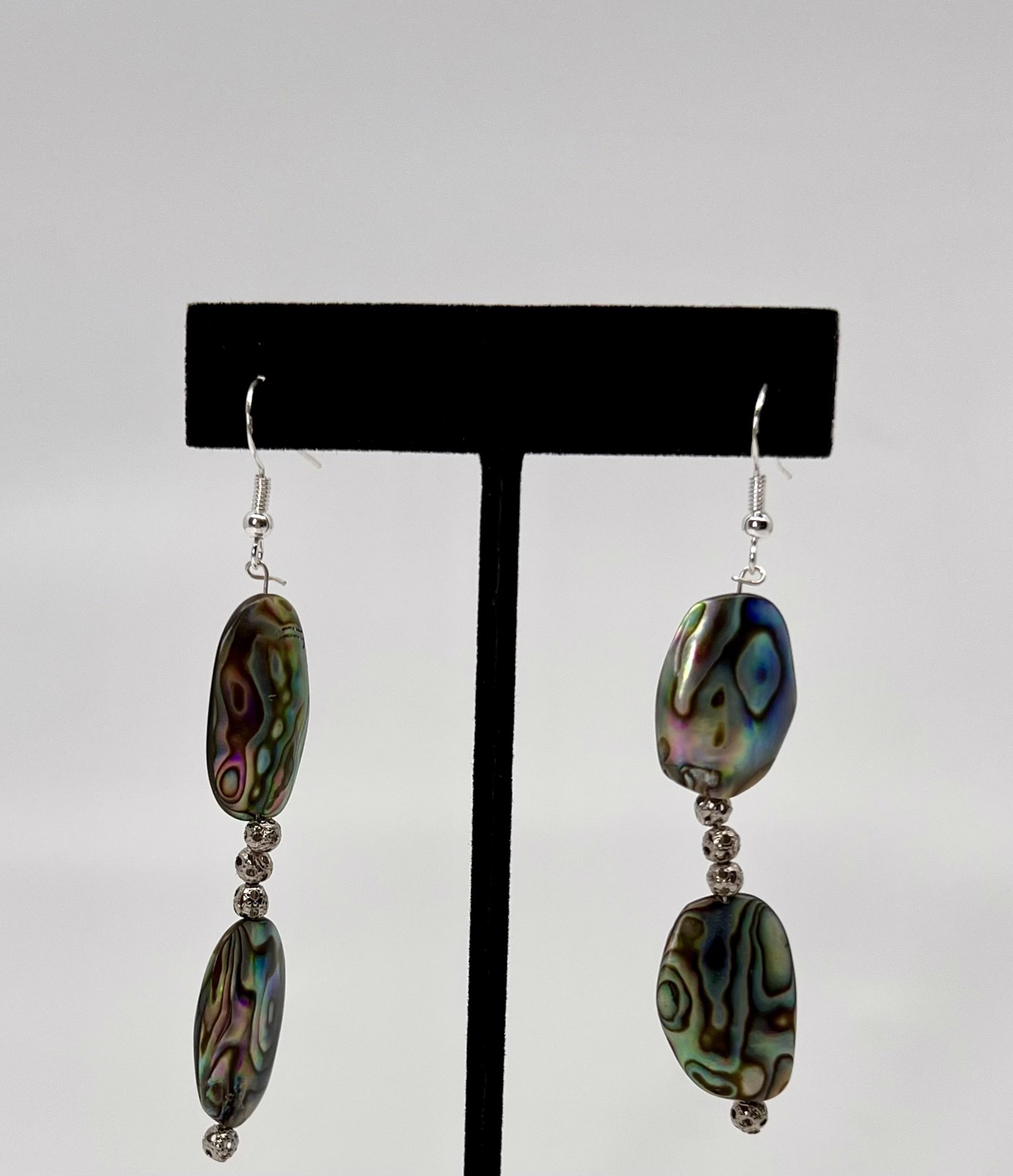 Abalone Earrings with Filigree Beads Two Stones by Gina Caruso