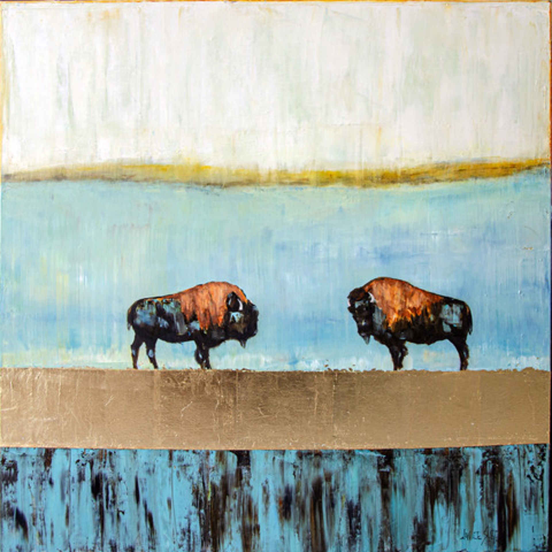 Bison on a Golden Pond by Janice SUGG