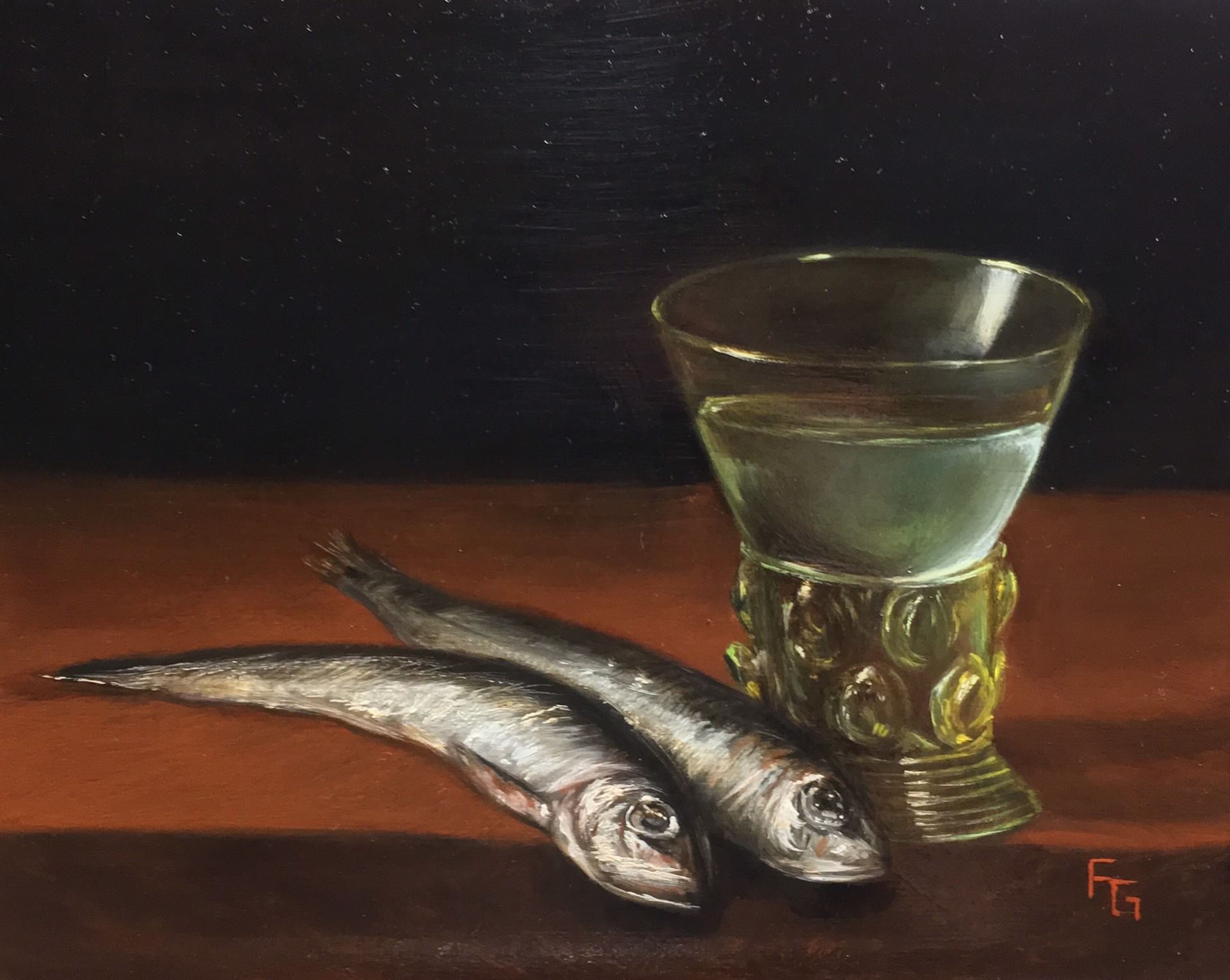 Sardines and Berkemeyer Glass by Frankie Gollub