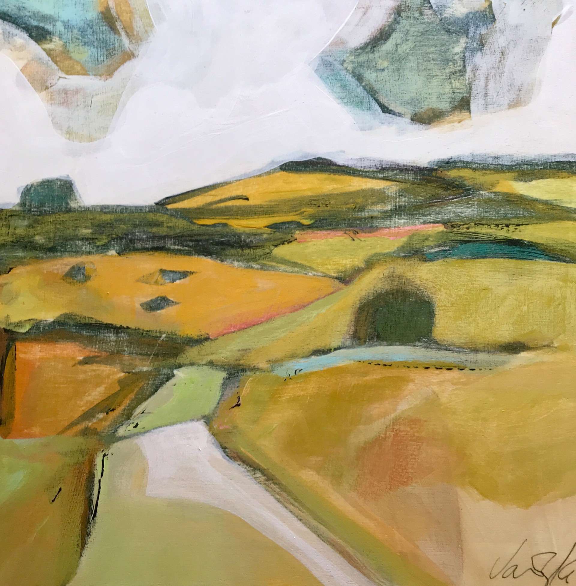 Pale Green and Peach Fields by Rachael Van Dyke