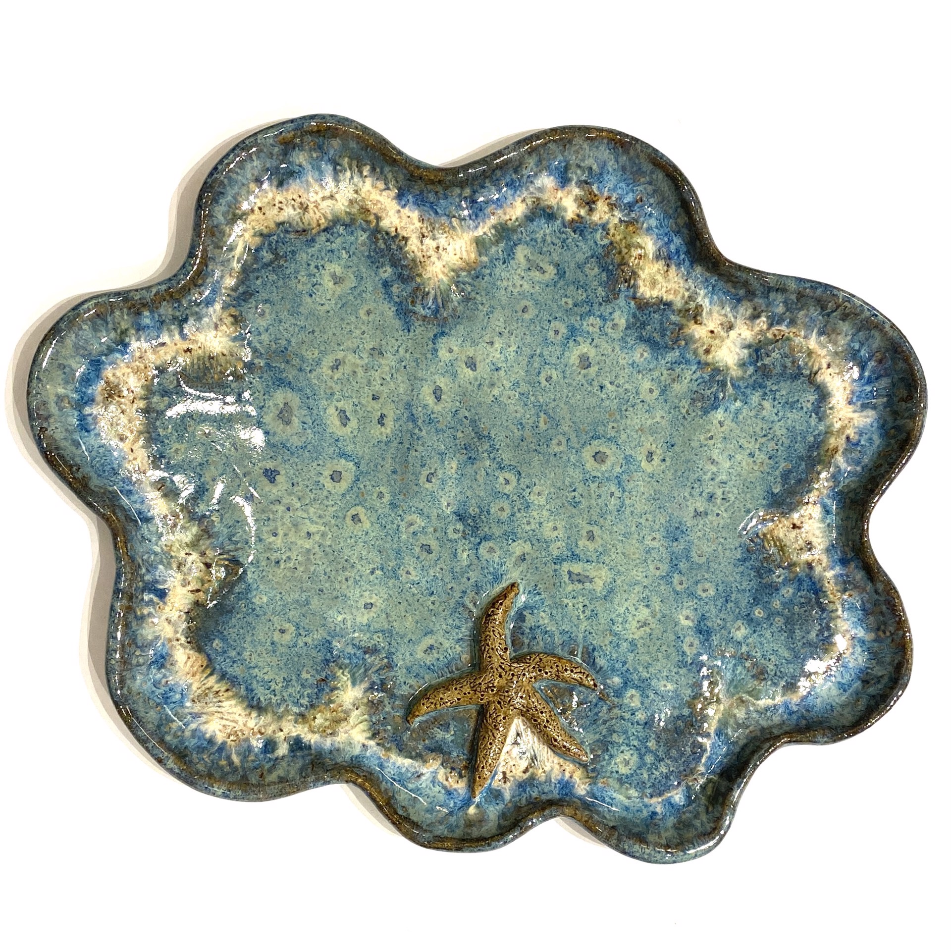 Plate with One Starfish (Blue Glaze) LG23-1076 by Jim & Steffi Logan