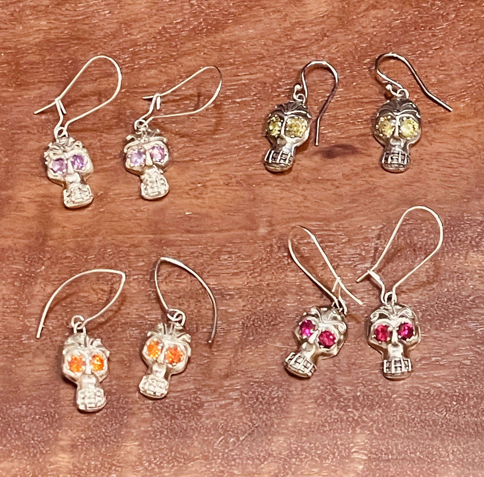 Earrings - Calavedas In Fine Silverf With CZ Eyes - Assorted Colors by Carrie Barcom