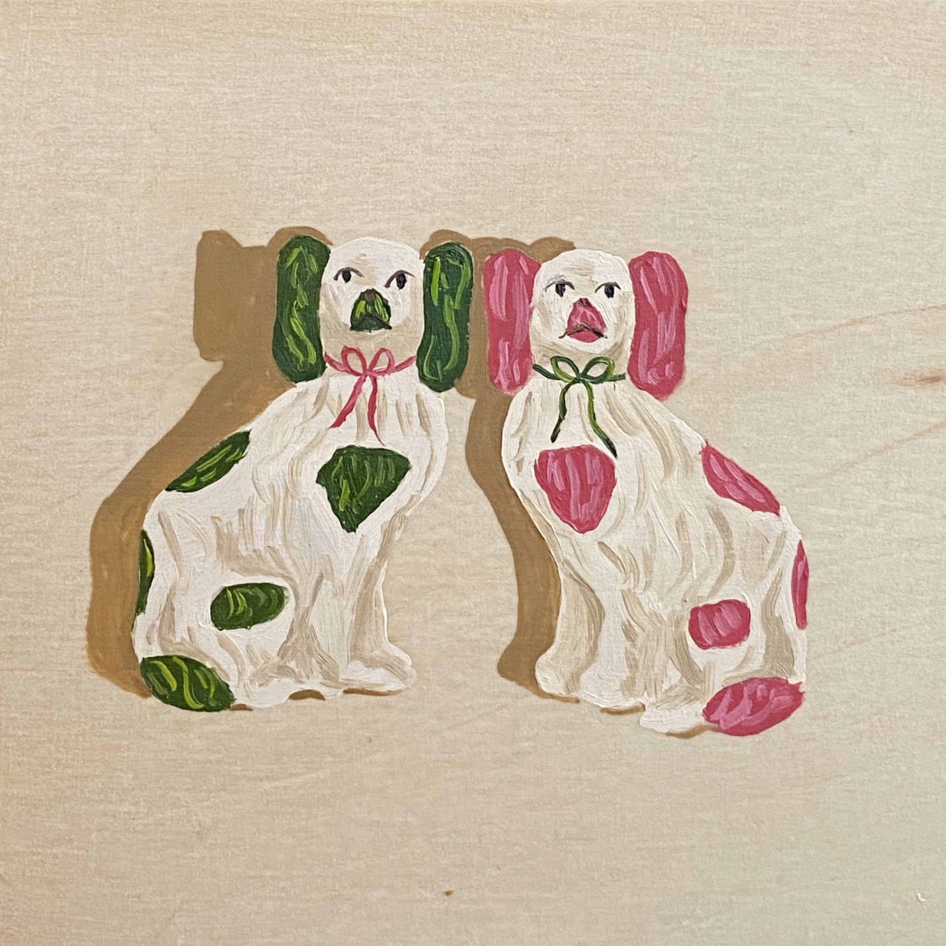 Pink and Green Staffordshire Dogs by Bella Wattles