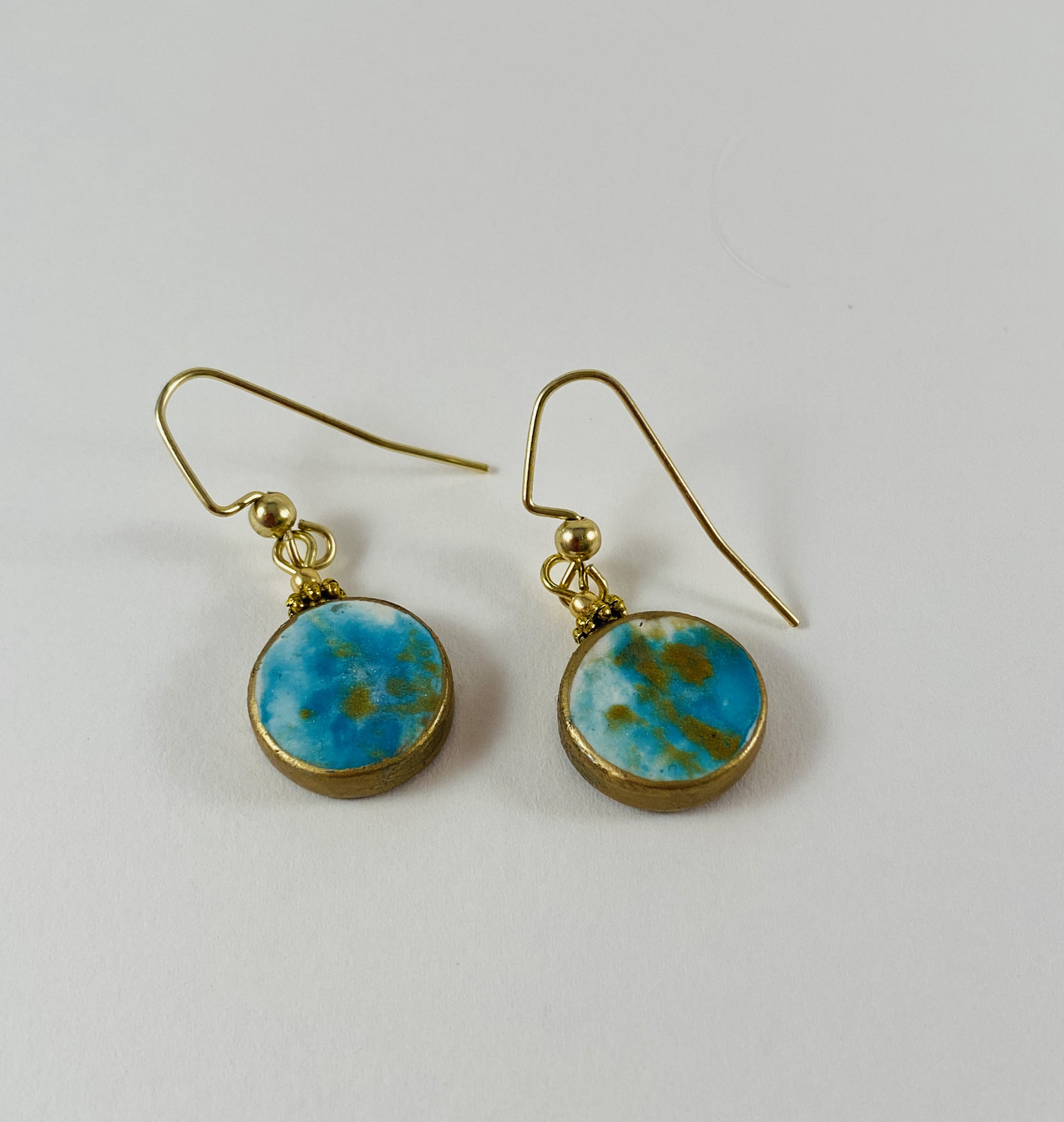Gold and Teal earrings by Nancy Roth