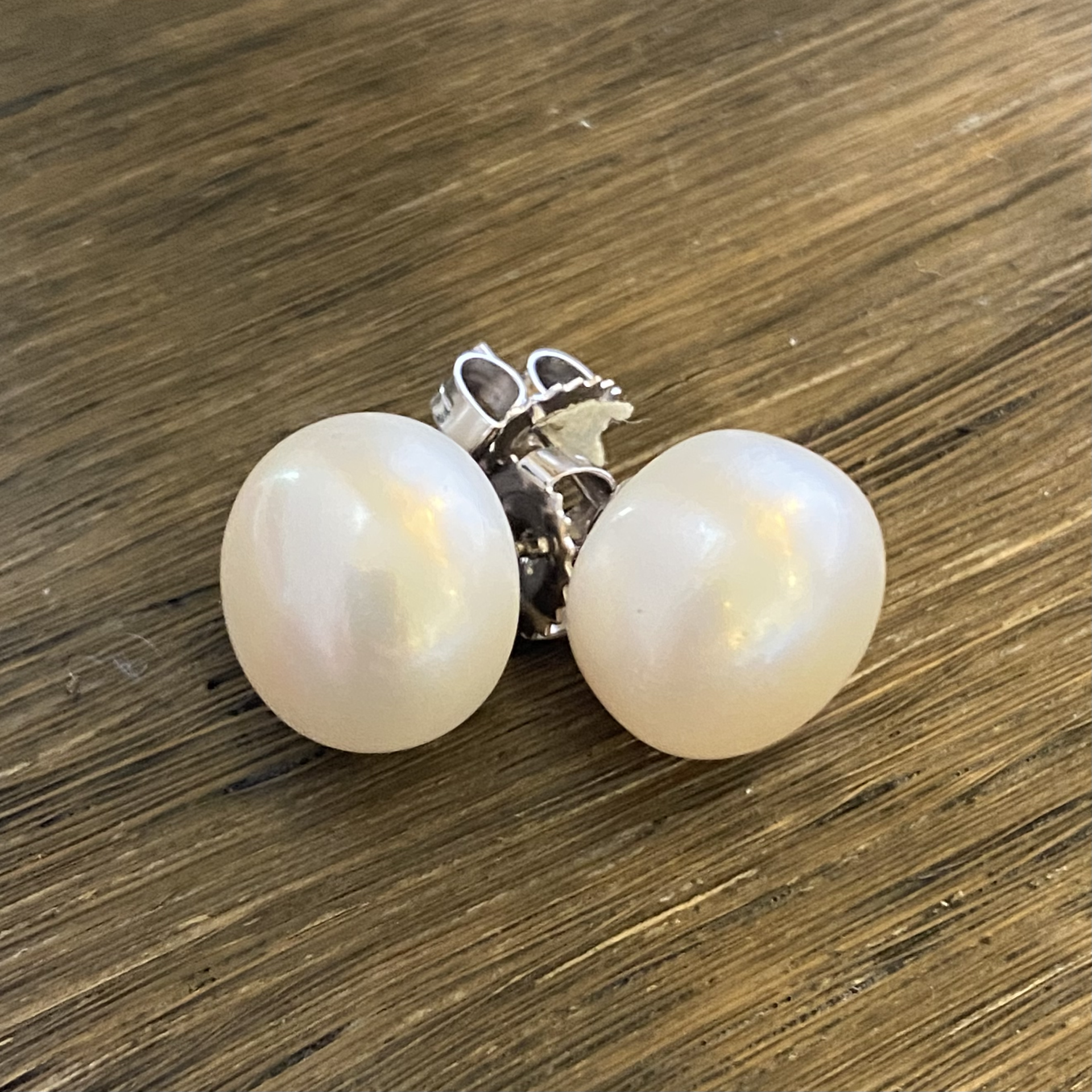 White Pearl Button Earrings 12mm by Sidney Soriano