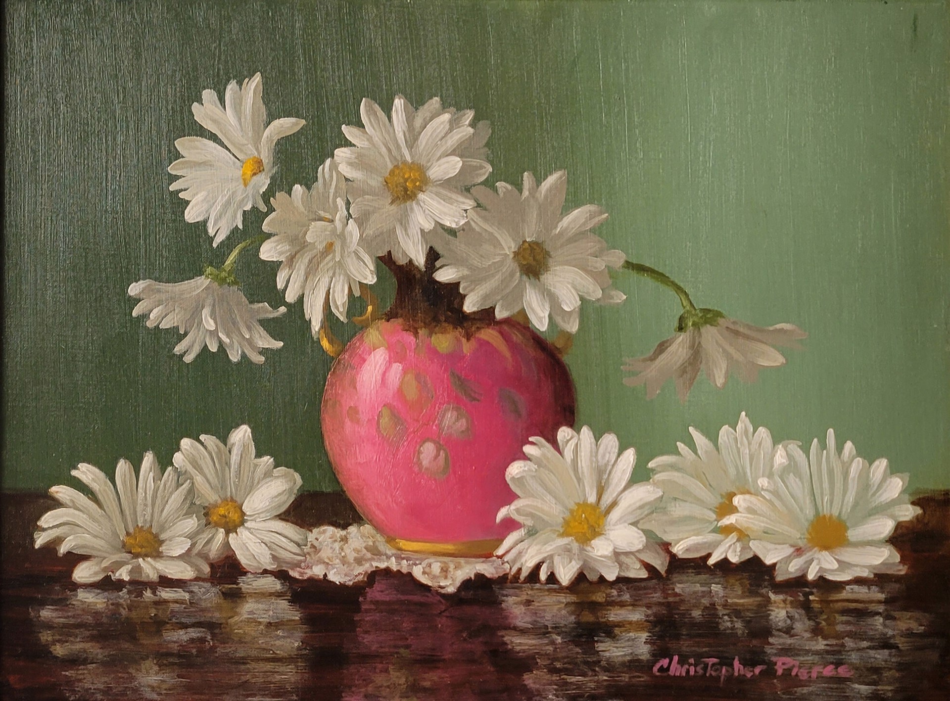 Pink Vase and Daisies by Christopher Pierce