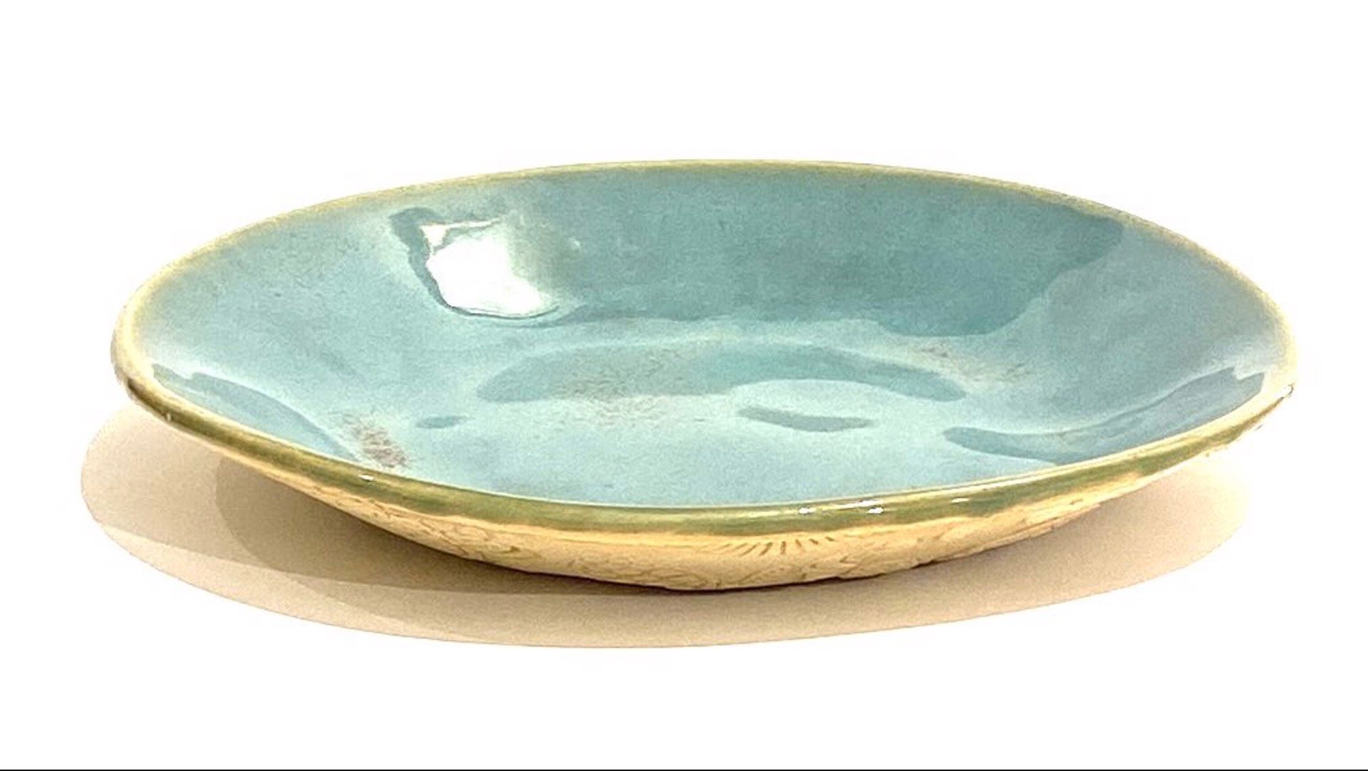Embossed Plate, Teal Glazed Top, Turtle Design Underside by Barbara Bergwerf, Ceramics