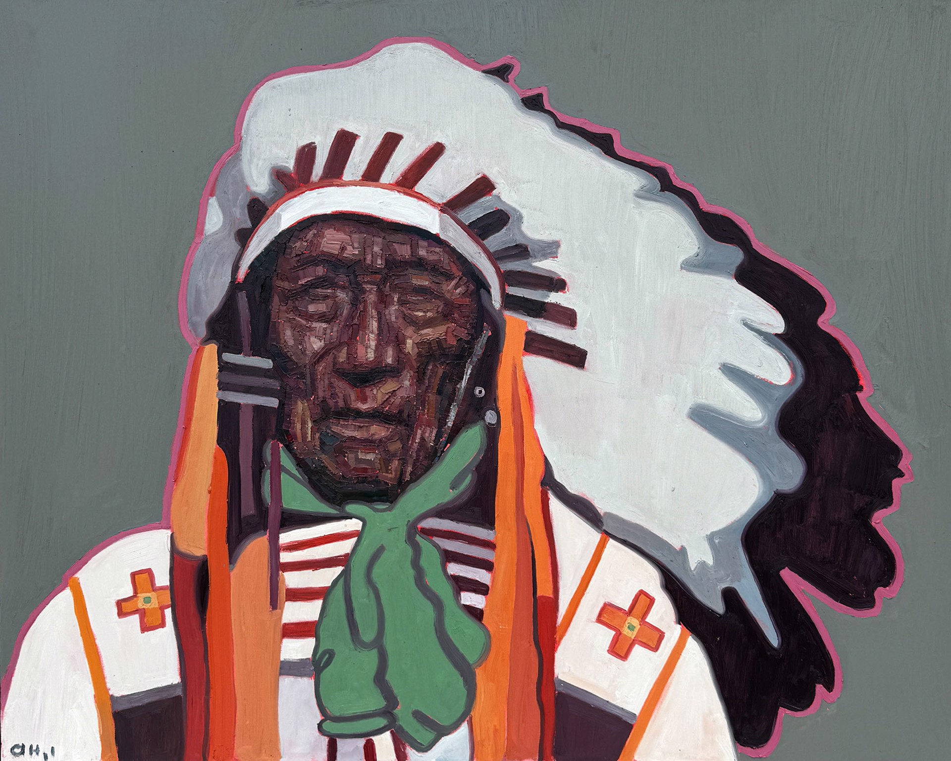 Original Painting By Aaron Hazel Featuring A Portrait Of Chief Bell Rock