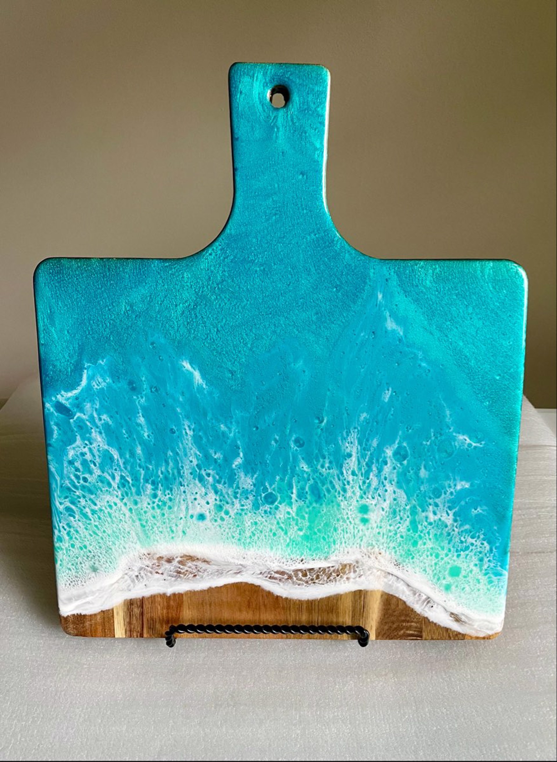 MDM22-26 Square Teal Resin and Wood Charcuterie Board by Mary Duke McCartt