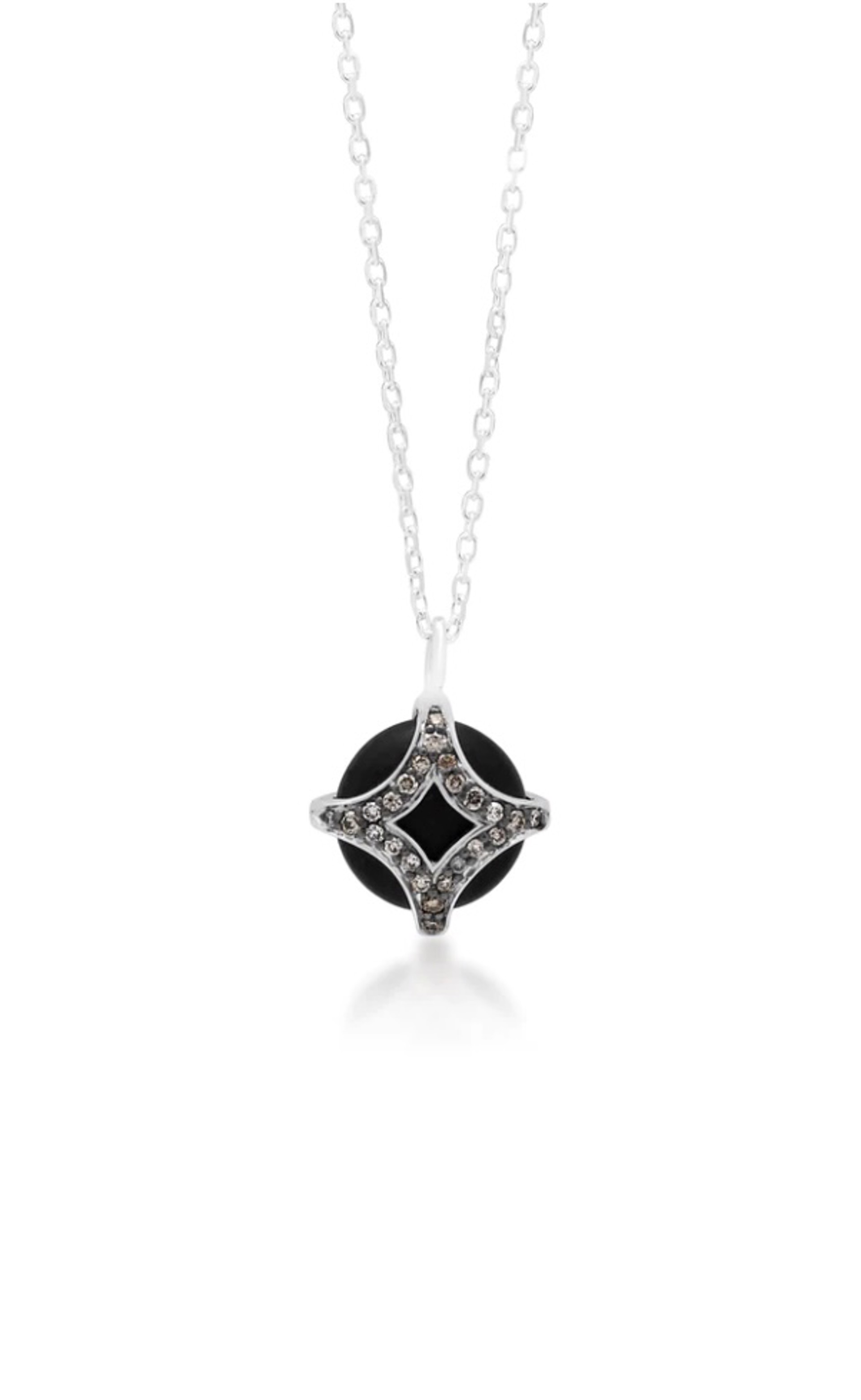 1026 Brown Diamond & Round Matte Black Onyx with Signature Scroll Back Pendent Necklace by Lois Hill