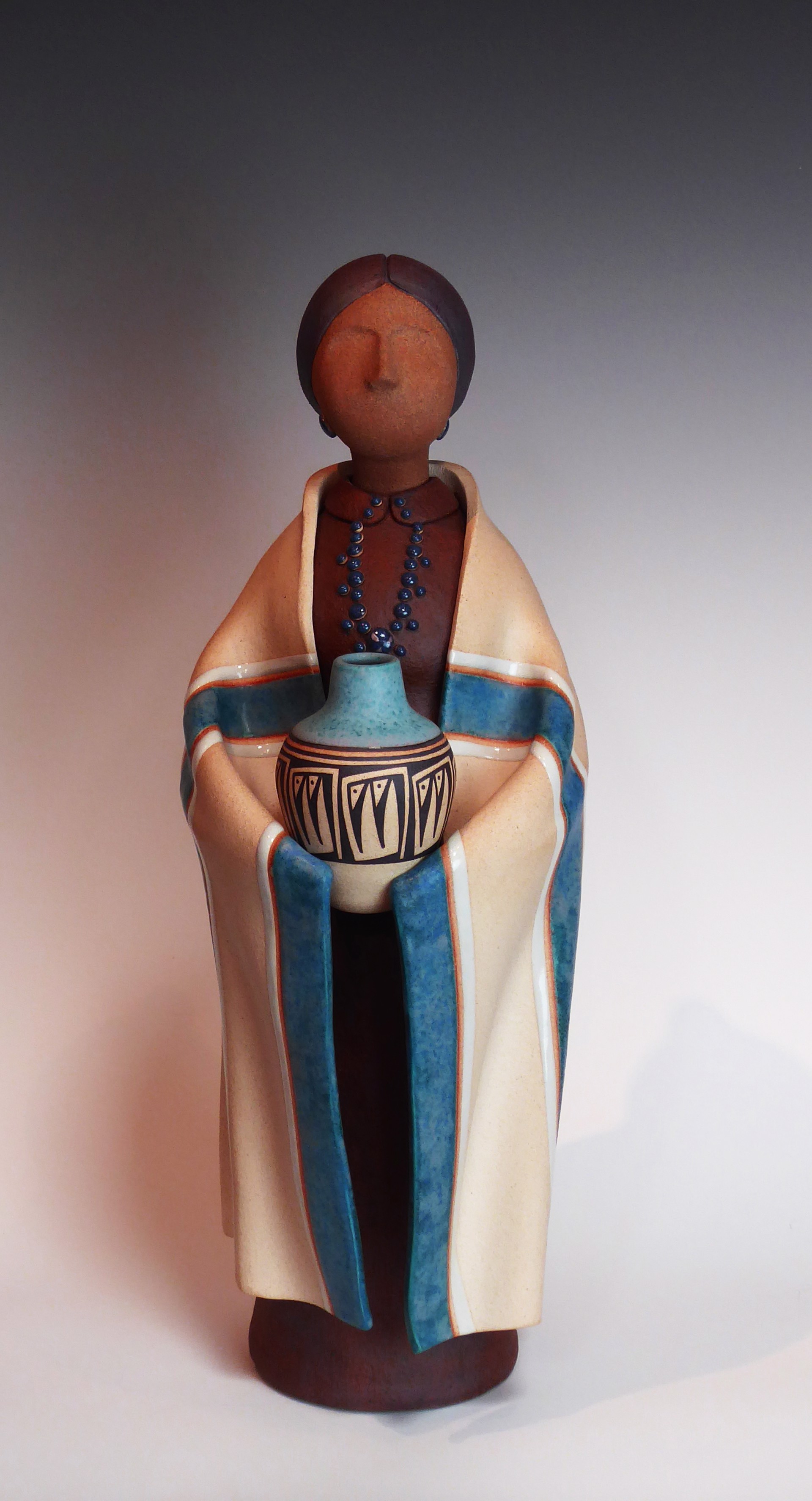 Navajo Woman - Standing - Blue by Terry Slonaker