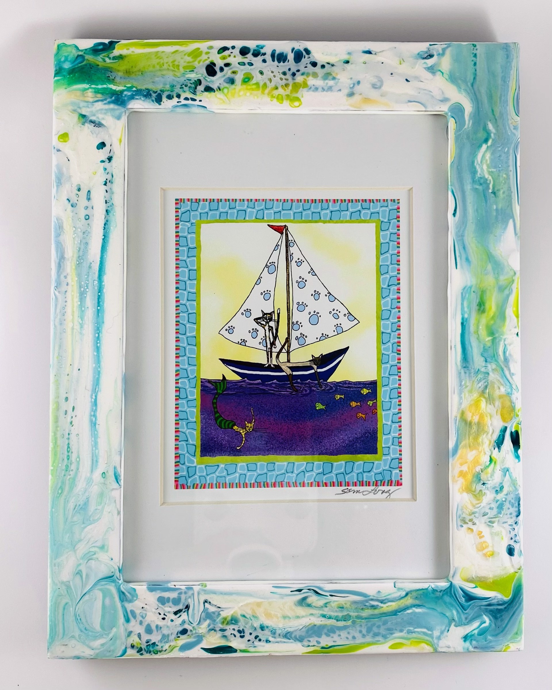 SAM21-11 Print- Hand Painted Frame, Matted, Under Glass by Samantha Long
