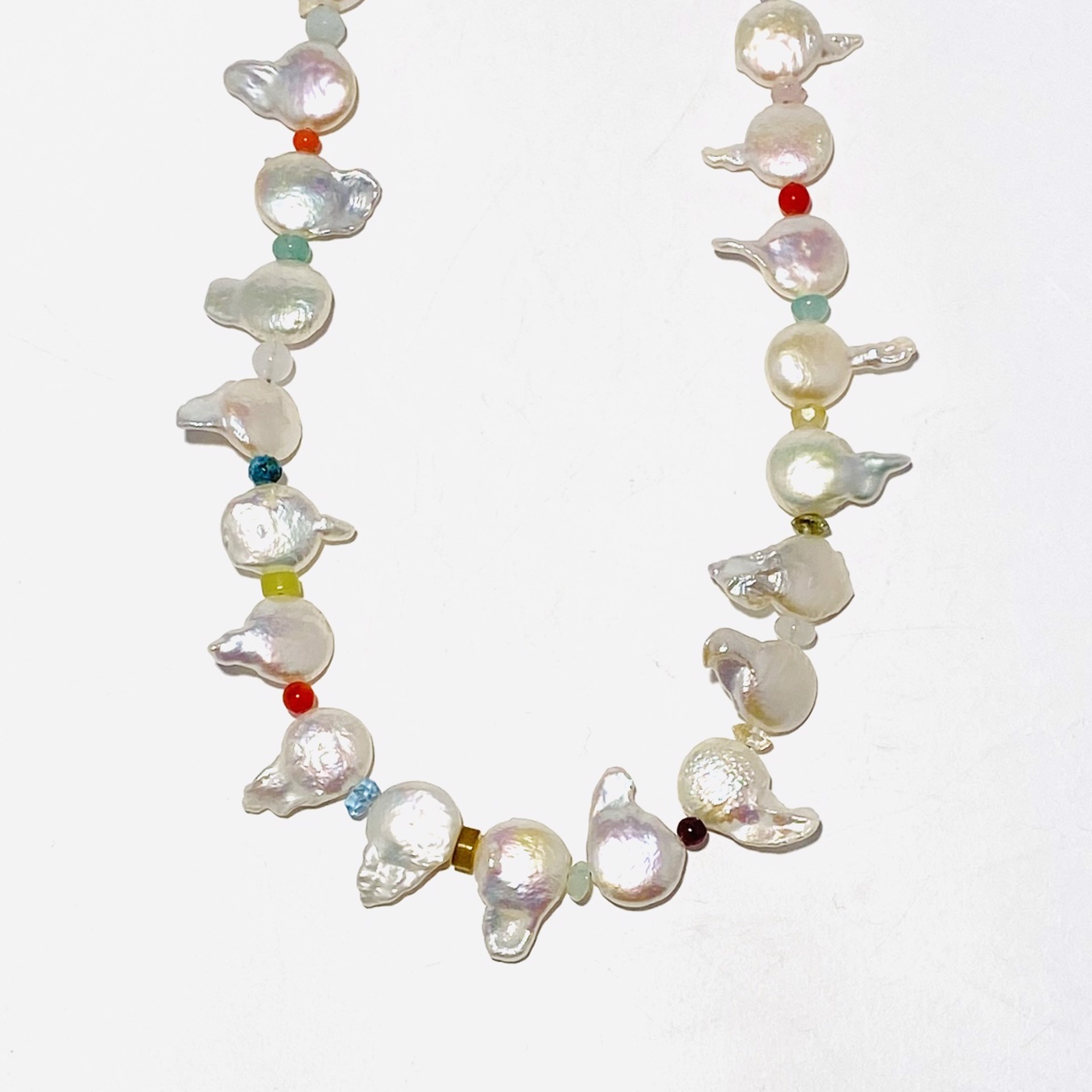 Coin Pearl Multicolor Gemstone Necklace by Nance Trueworthy