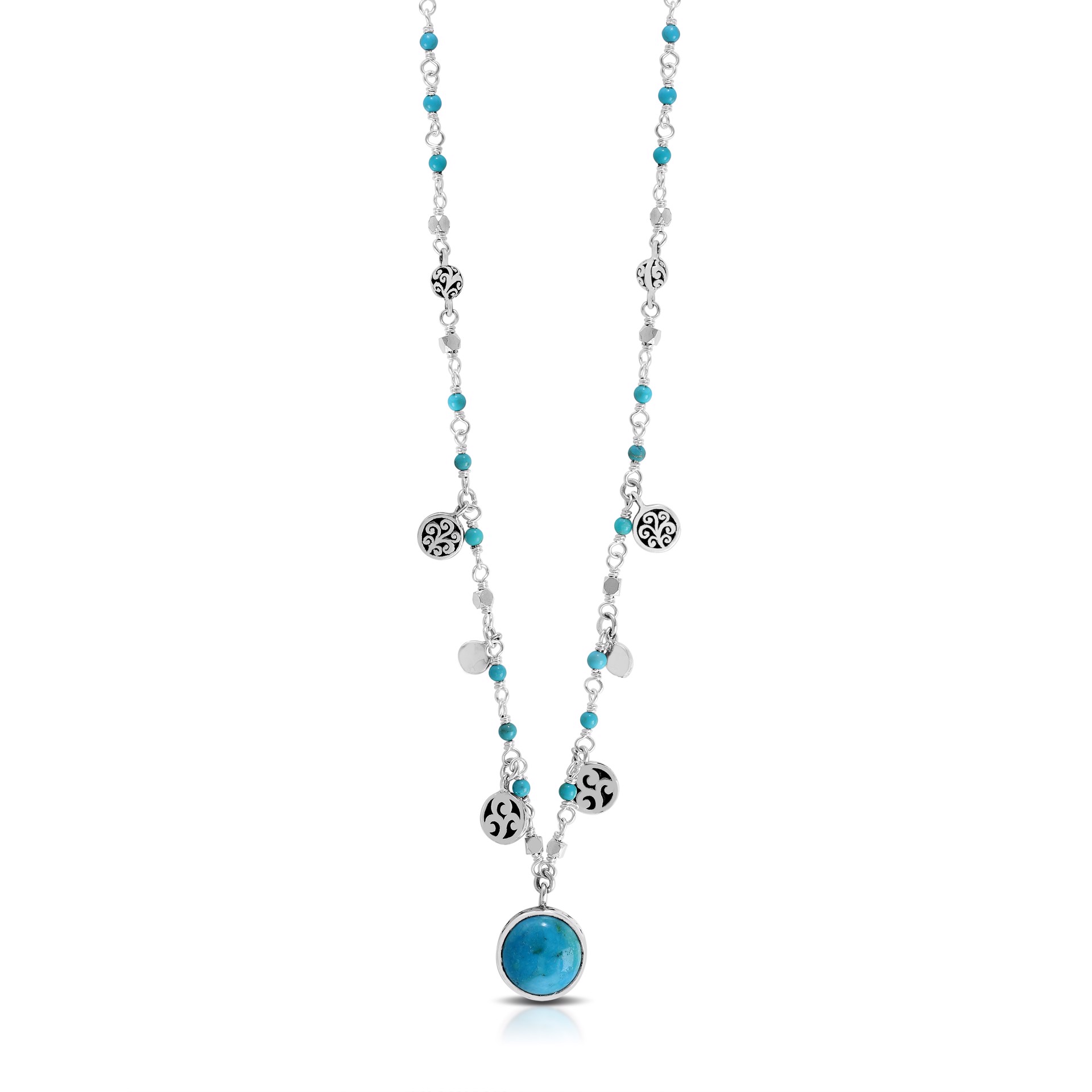 Sterling Silver and Turquoise Necklace with Signature LH Charms by Lois Hill