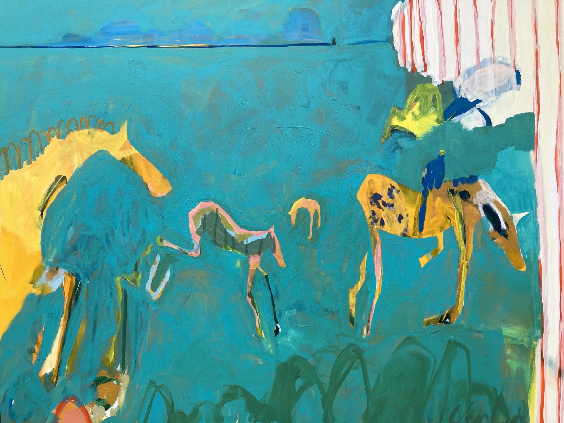 Horse with Blue Jockey by Rachael Van Dyke