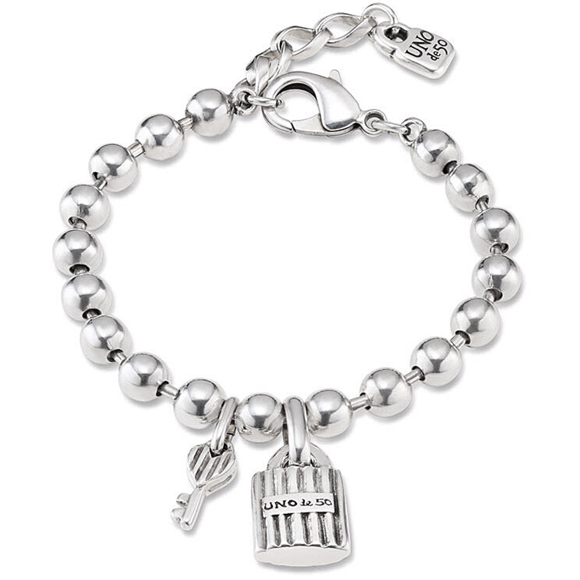 9448 Silver Lock and Key Charm Bracelet by UNO DE 50