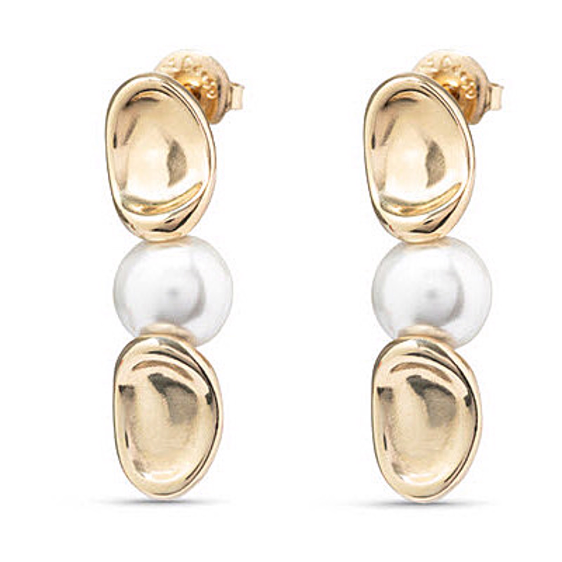 9440 Gold Dangly Earrings with Centered Pearls by UNO DE 50