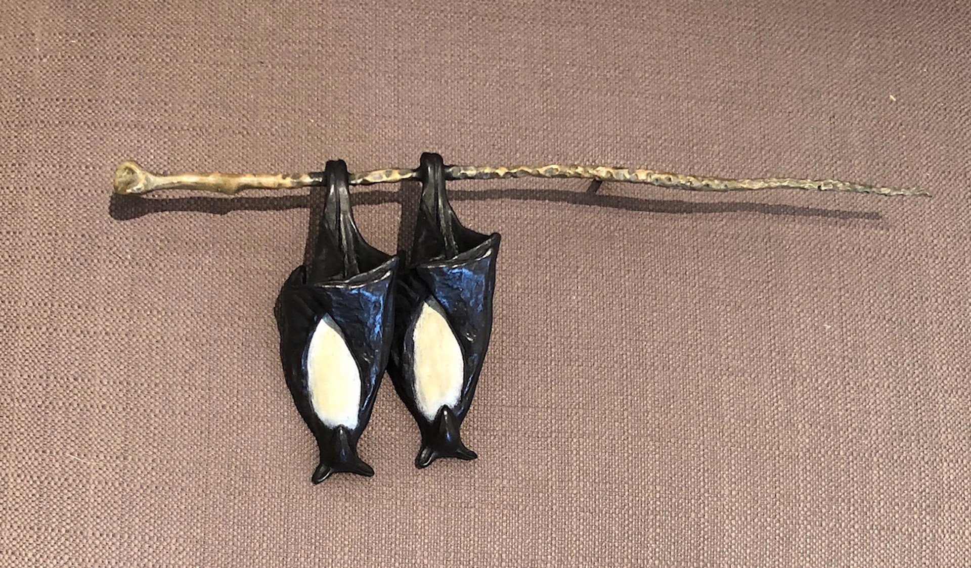2 Temple Bats on a Branch, hangs from the left by Copper Tritscheller