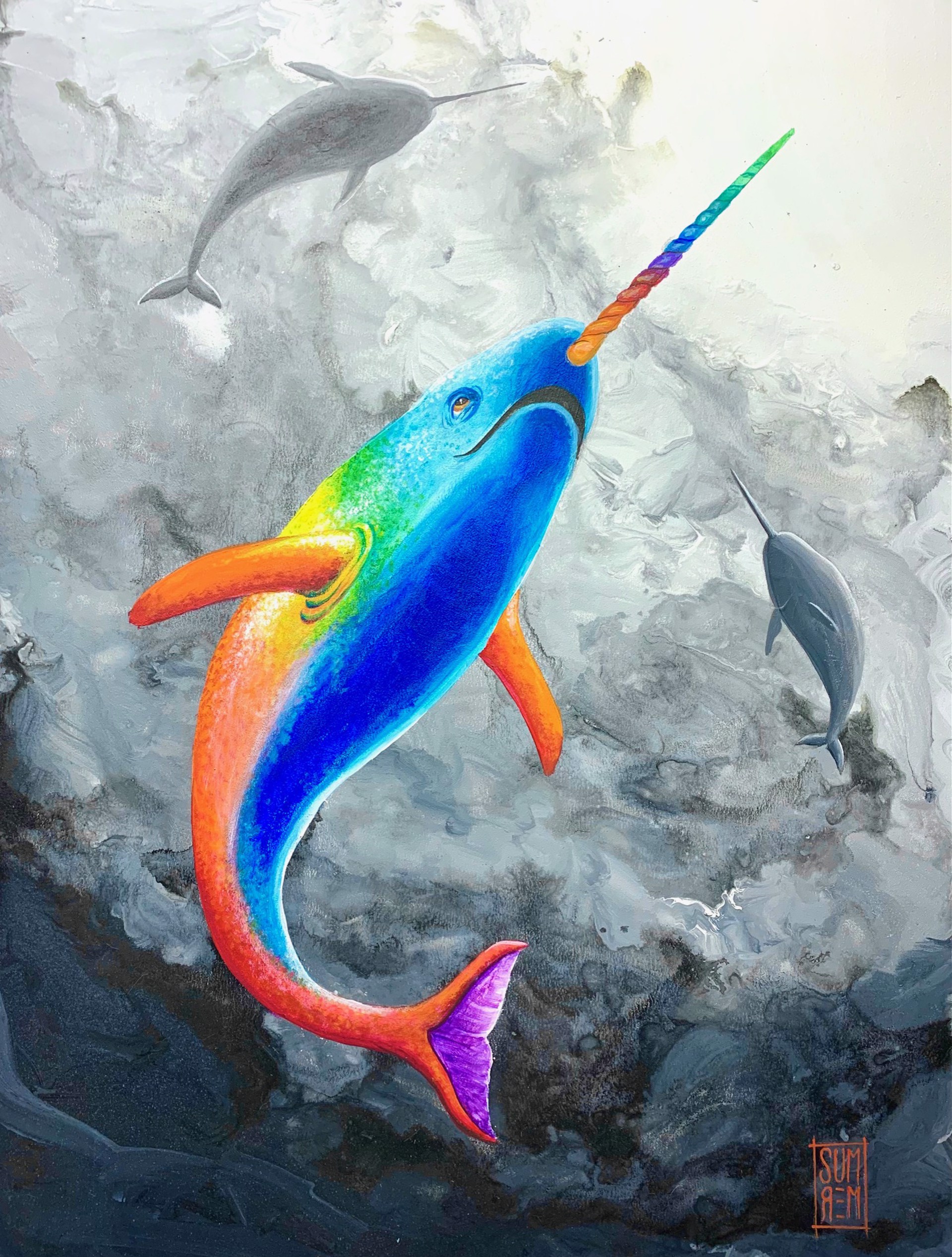 Rainbow Narwhal 18x24 by Michael Summers