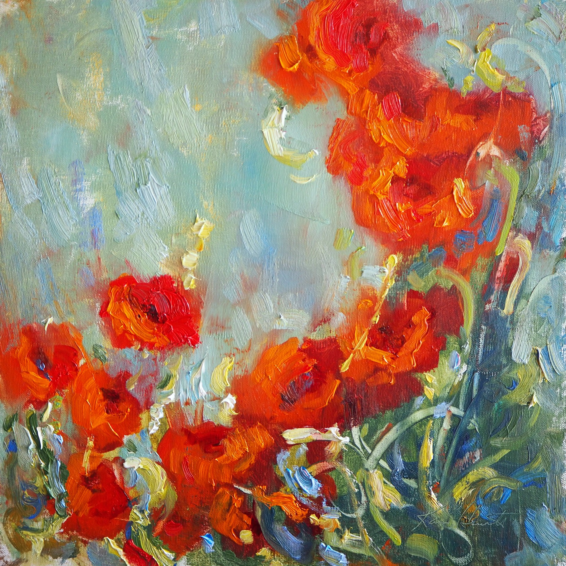 "Cascade of Poppies" original oil painting by Karen Hewitt Hagan