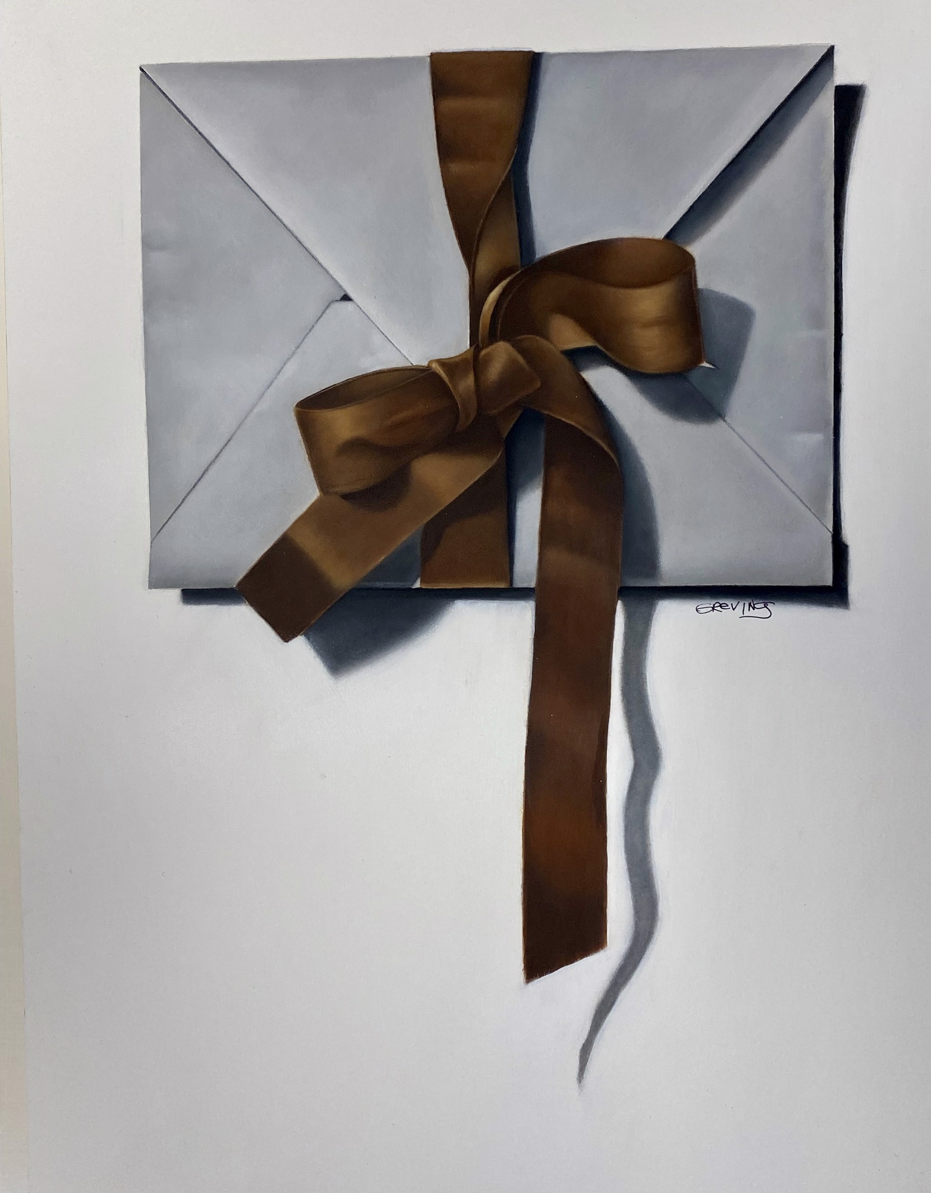 Grey Envelope with Brown Ribbon by Barbara Greving