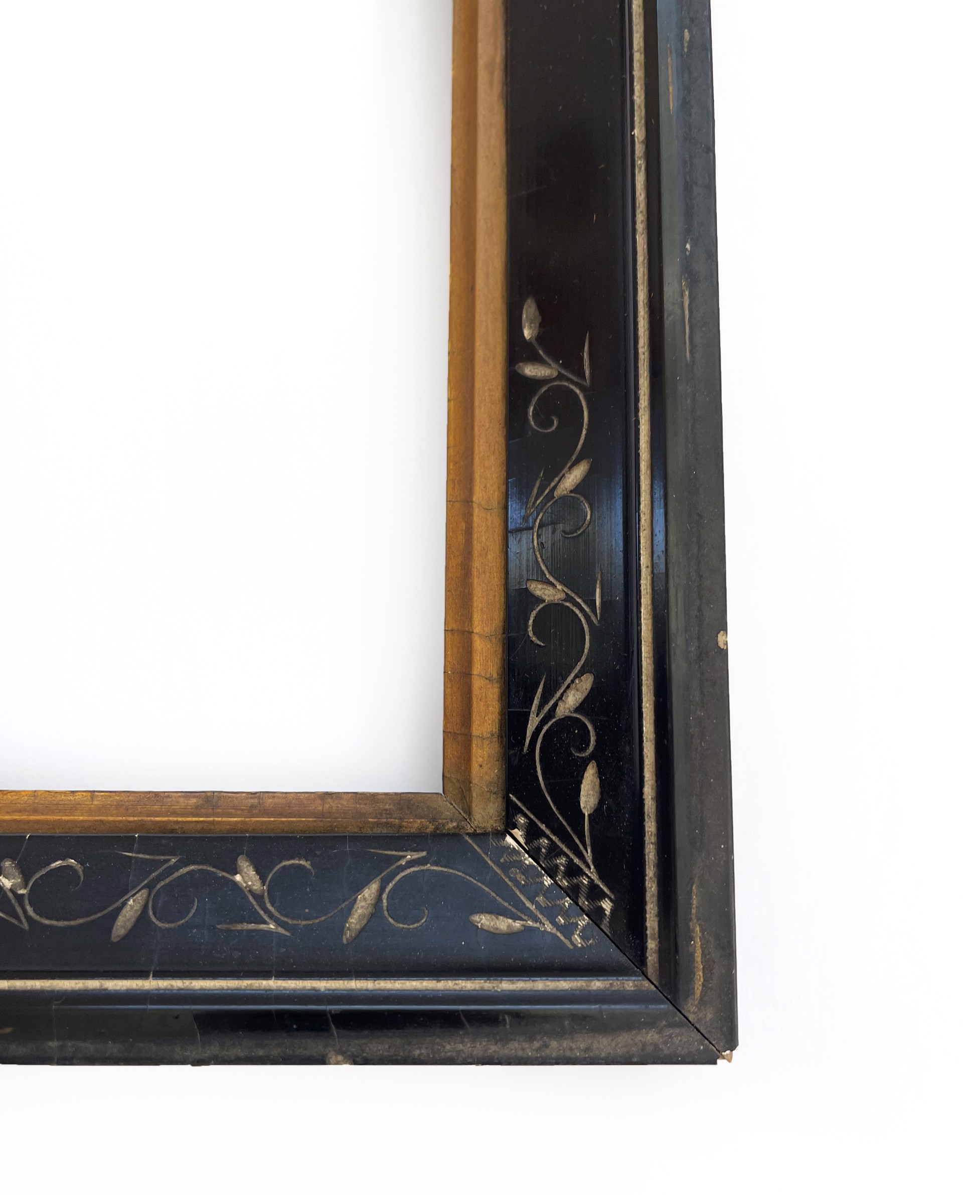 Antique Victorian, Black Gesso frame with Spoon- carved Detail and Gold Gilt Liner by Antique Frame